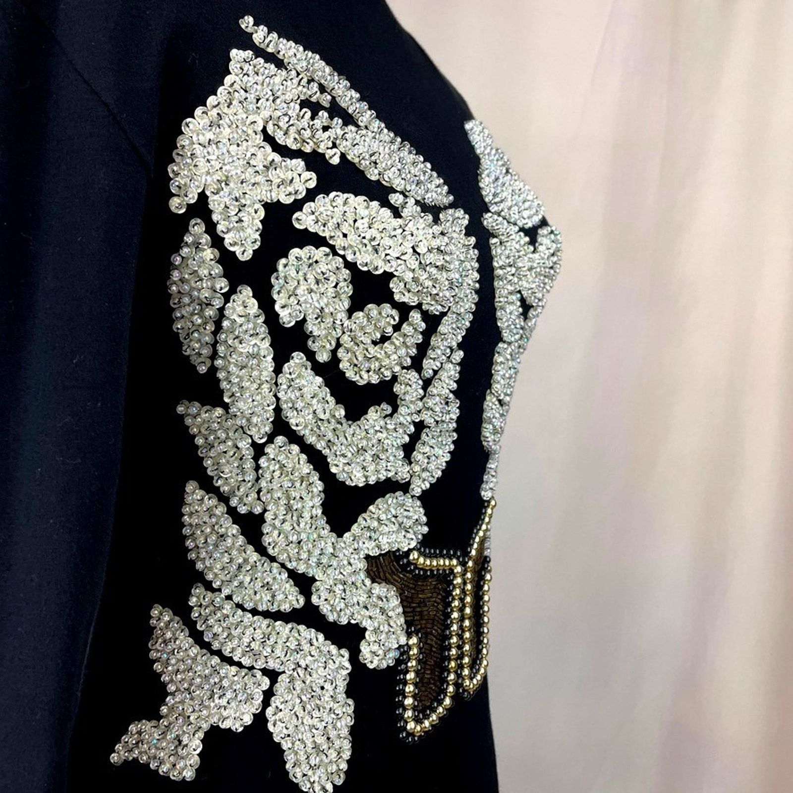 Vintage Womens (S/M) 90s Beaded Bodycon Cocktail Dress Mini Mobwife Size S / US 4 / IT 40 - 6 Thumbnail