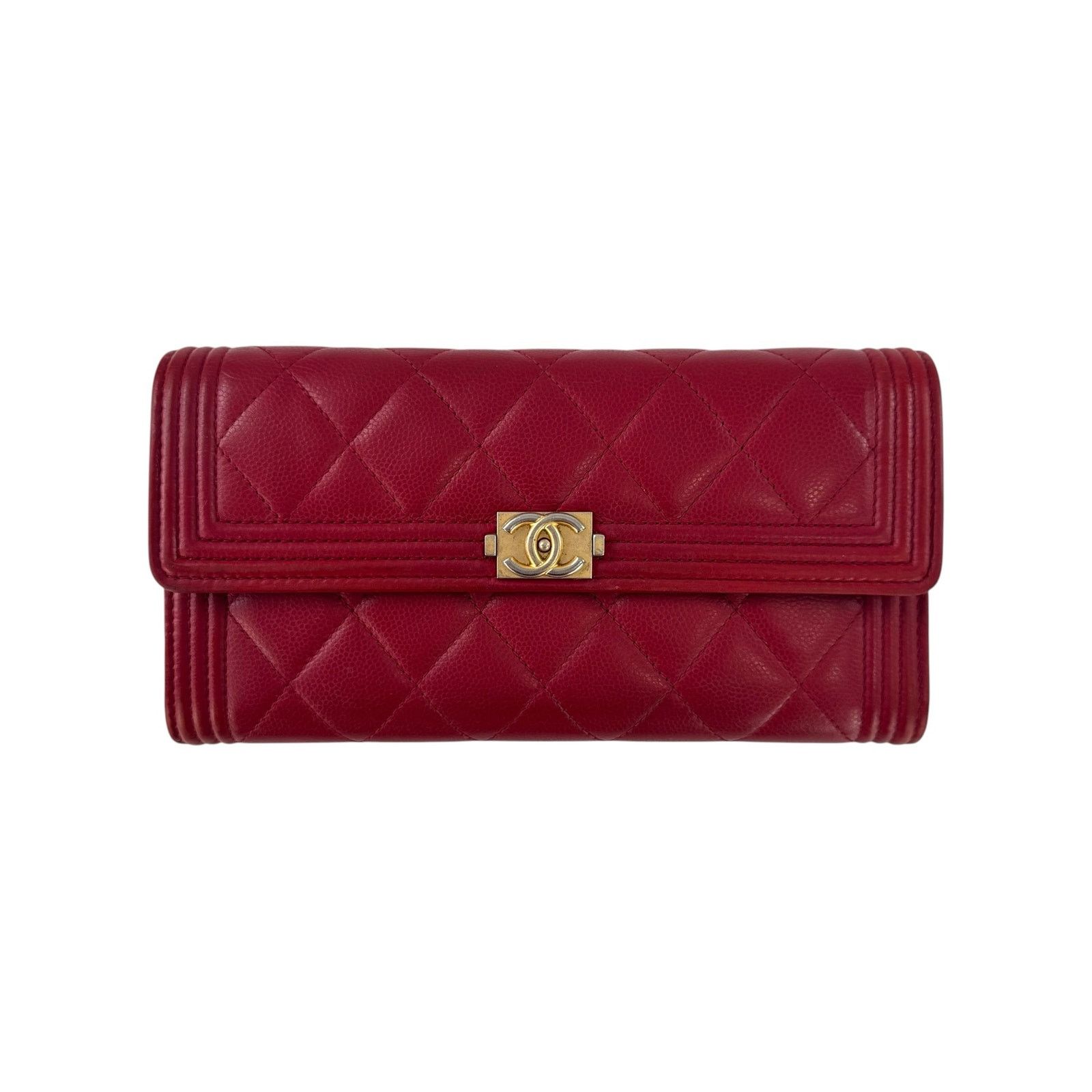 Chanel Chanel CC Boy Flap Red Matelassé Wallet Size ONE SIZE - 1 Thumbnail
