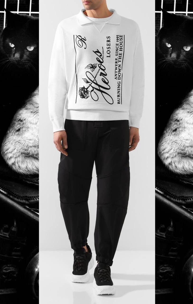 image of Raf Simons Heroes Losers Polo Neck Sweatshirt in White, Men's (Size Medium)
