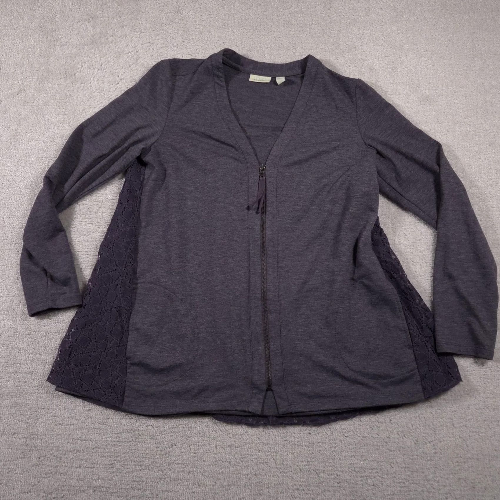 Vintage LOGO Lounge Cardigan Womens XL Purple Open Front Lace Trim Pockets Casual Lightweight Zip Front Lounge Wear Size L / US 10 / IT 46 - 2 Thumbnail