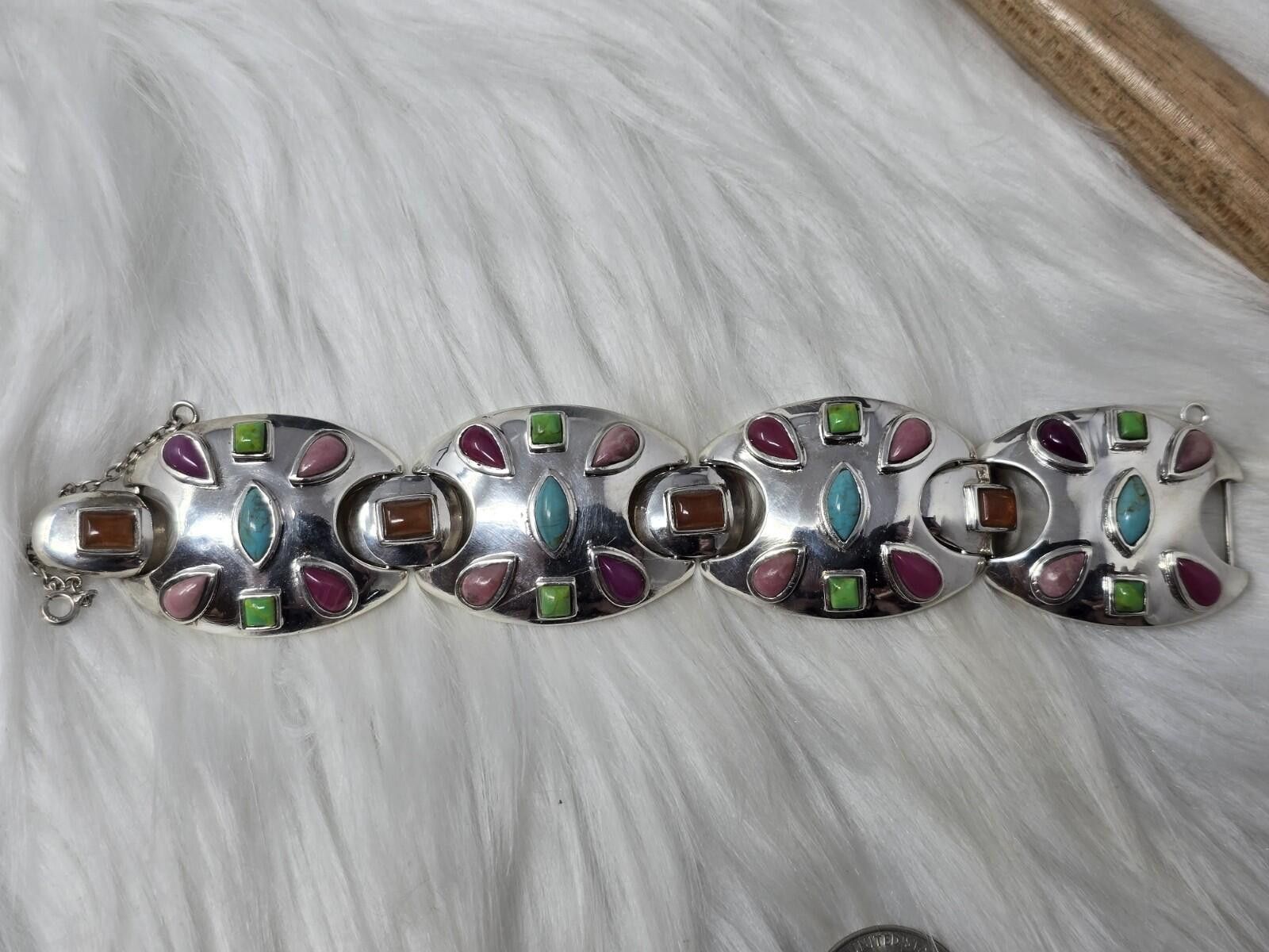 Neil Barrett Barse 925 Sterling Silver Gemstone Panel Link Bracelet Rare Size ONE SIZE - 1 Thumbnail