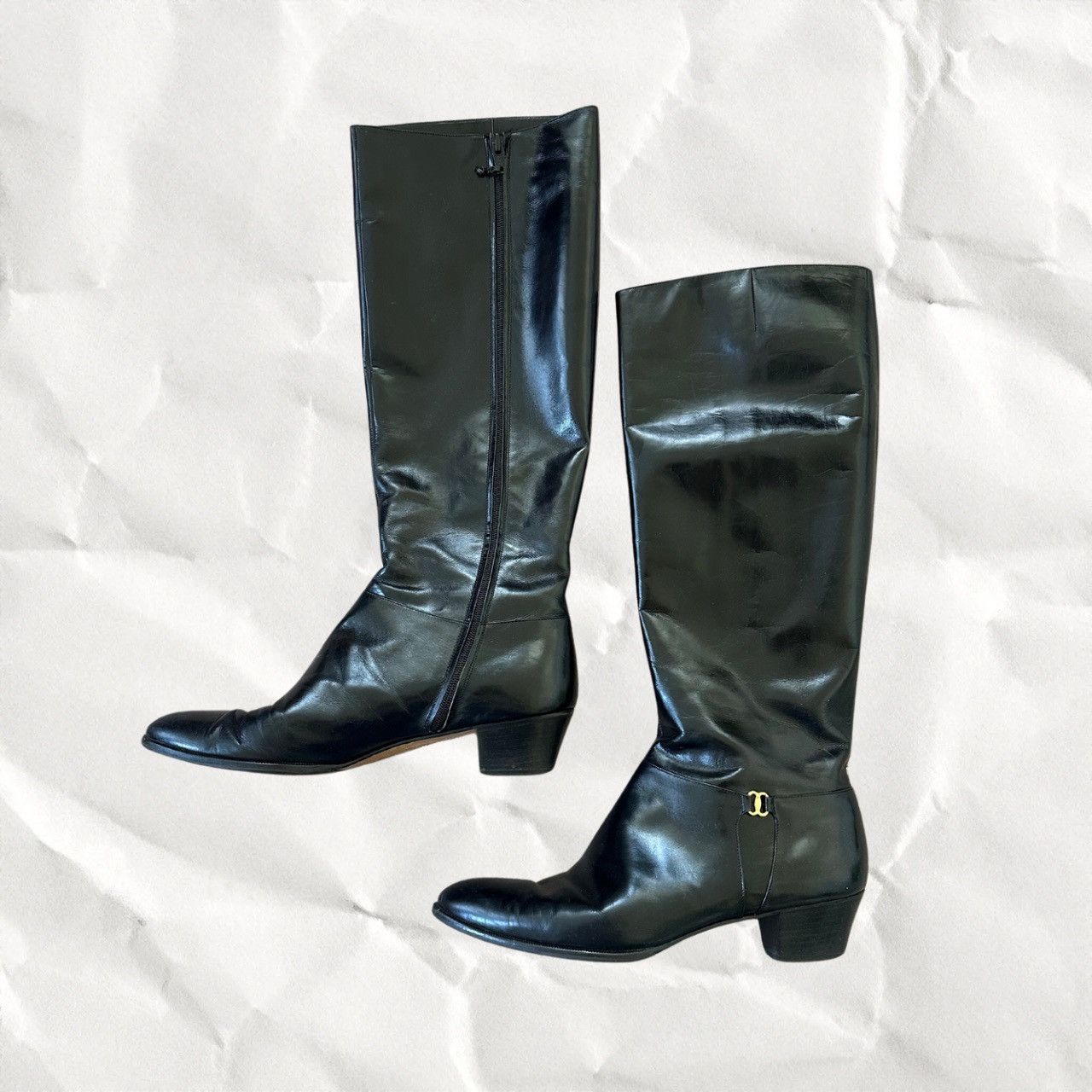 Salvatore Ferragamo × Vintage VINTAGE Salvatore Knee High Black Leather Riding Boots Size US 10.5 / IT 40.5 - 2 Thumbnail