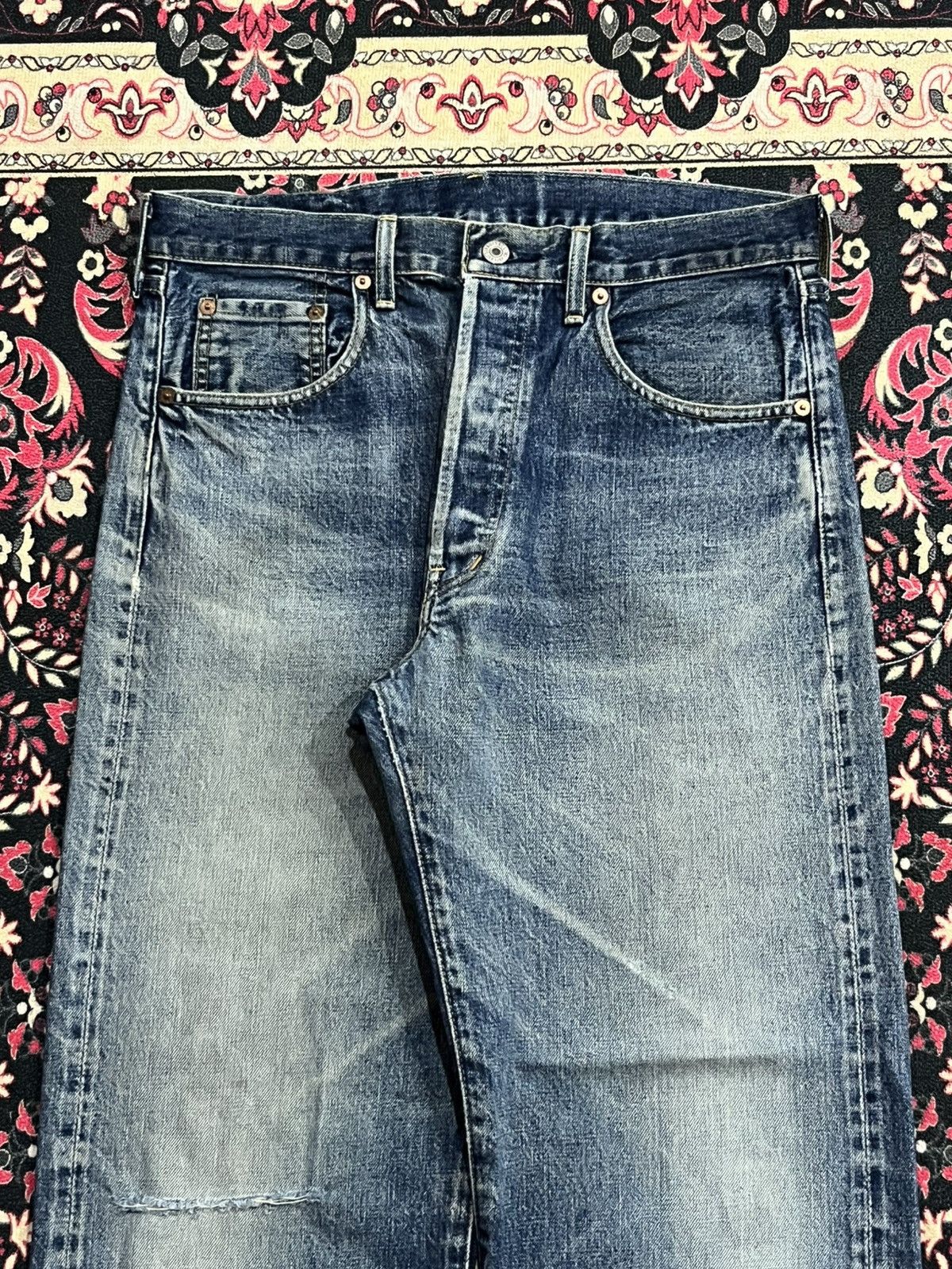 Levi's Levi’s 503BXX Big E Dark Blue Faded Distressed Selvedge Jean Size US 33 - 4 Thumbnail