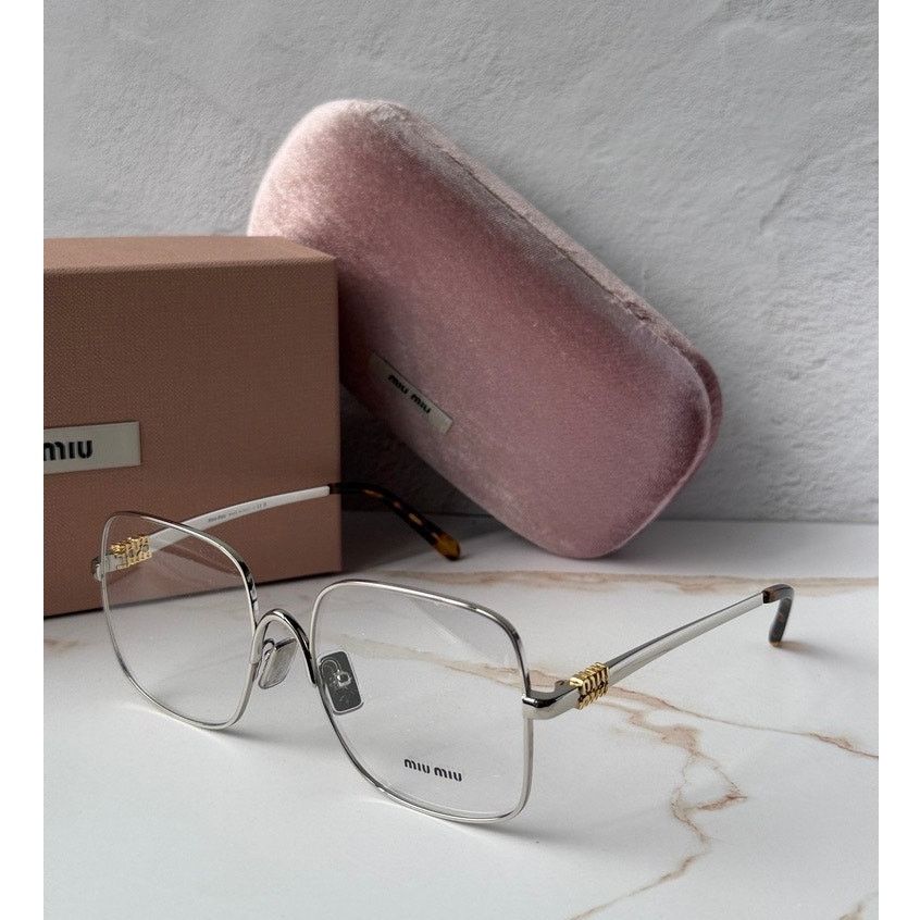 Miu Miu NEW Miu Miu MU51YV Silver Oversized Square Eyeglasses Frames Size ONE SIZE - 1 Thumbnail