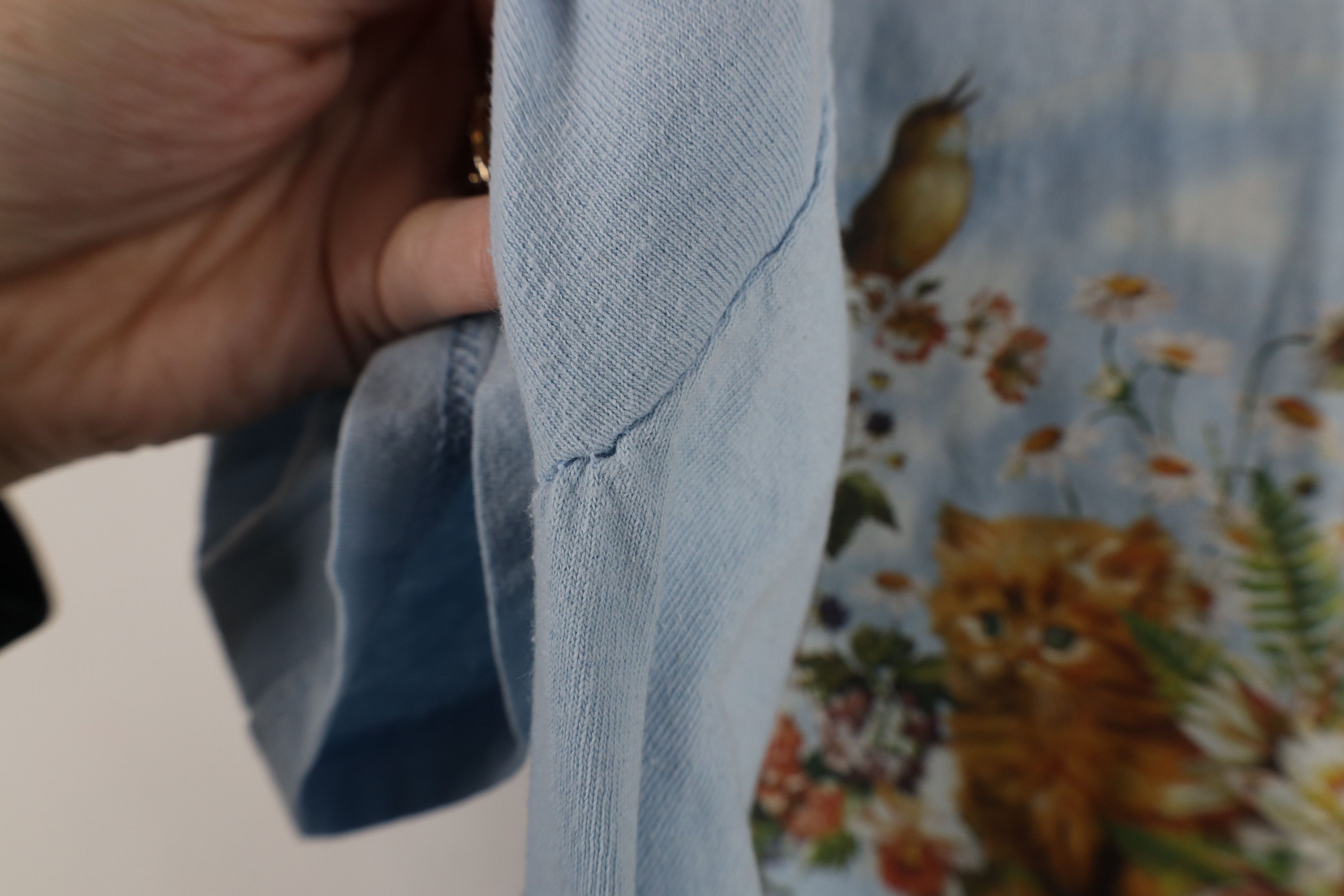 Vintage Vintage 90s Streetwear Flower Cat Kitten T-Shirt Blue Size L / US 10 / IT 46 - 7 Thumbnail