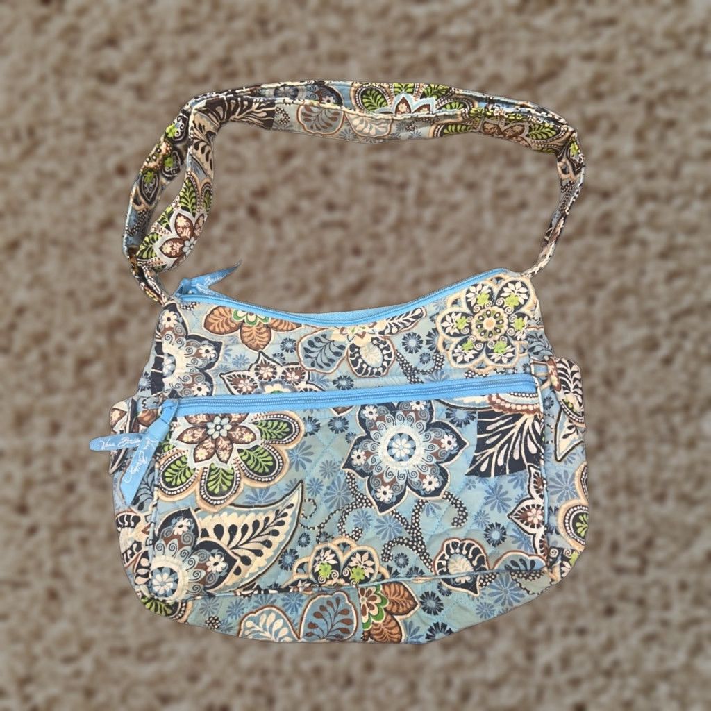 Vintage Vera Bradley Quilted Shoulder Bag Floral Blue Cotton S Womens in White