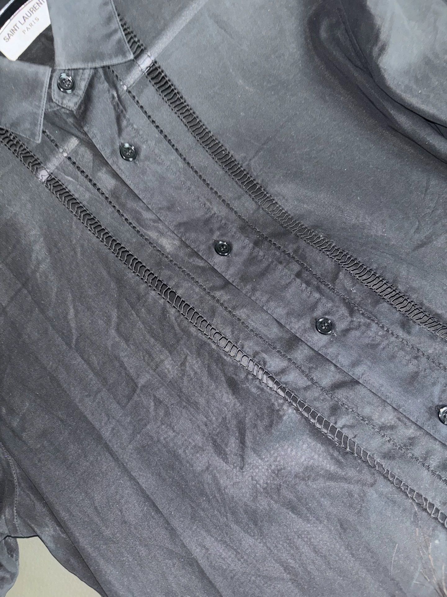 Saint Laurent Paris SLP 2014SS Hedi Slimane Black Cutout Silk & Organza Shirt S Size US S / EU 44-46 / 1 - 2 Thumbnail