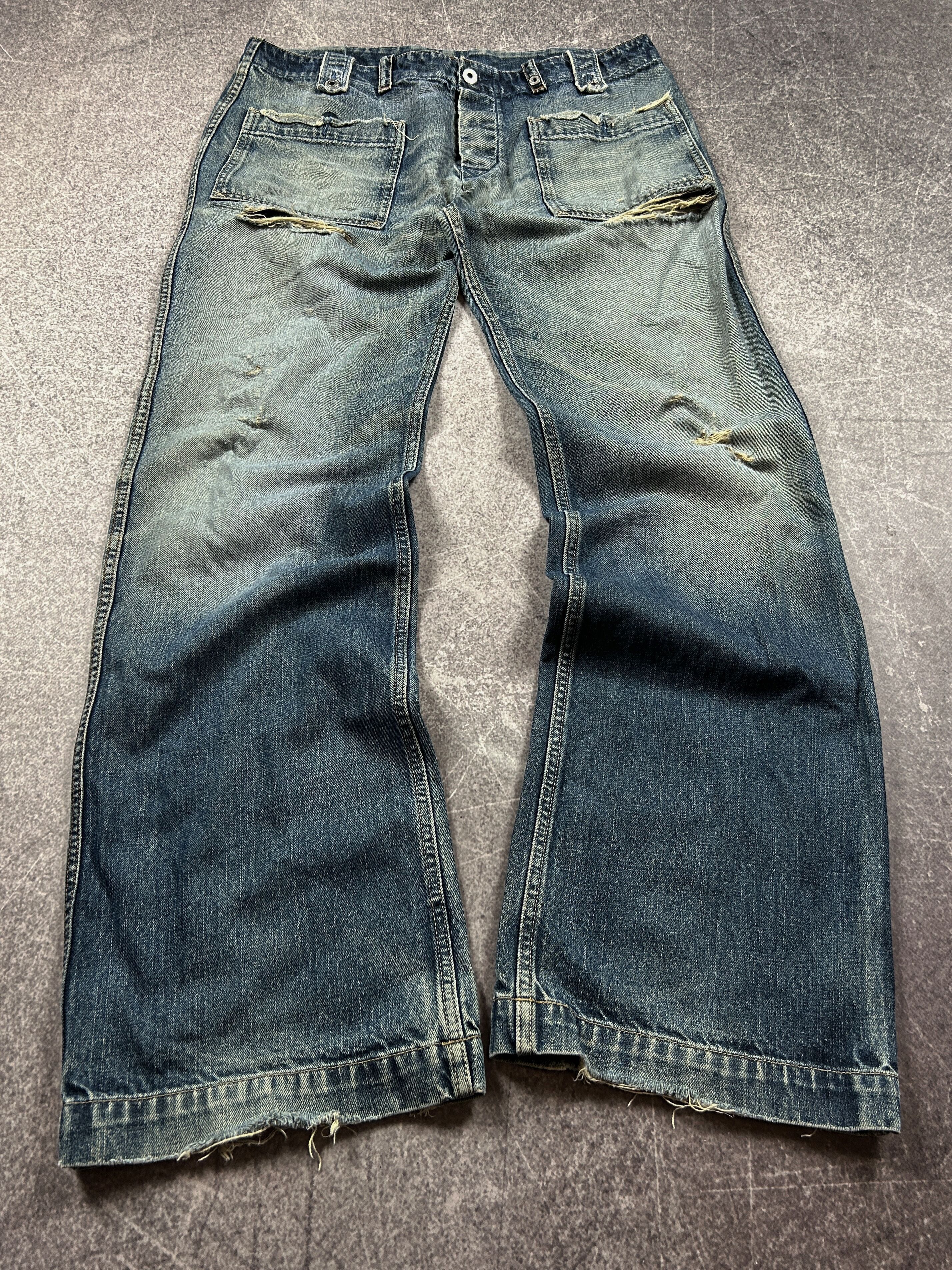Diesel Distressed Wide Leg Denim Jeans Vintage Wash Grunge Style Size US 32 / EU 48 - 1 Thumbnail