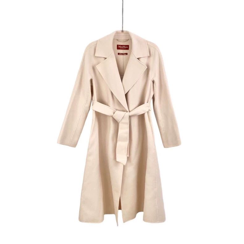 Max Mara Max Mara Wool/cashmere white long lace-up wool coat Size S / US 4 / IT 40 - 1 Thumbnail