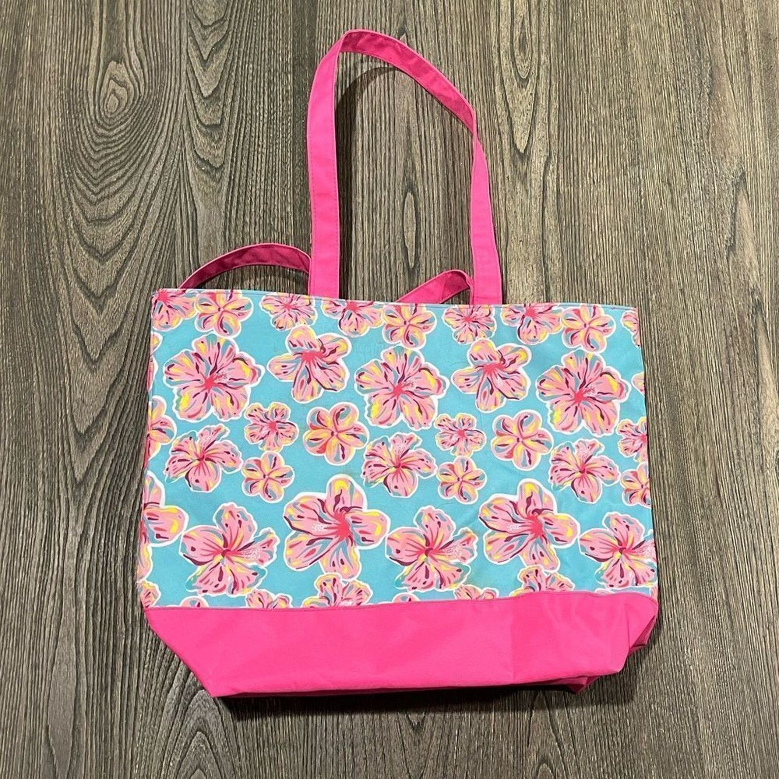 Vintage Simply Southern Tote Bag Pockets Hibiscus Floral Print Top Size ONE SIZE - 5 Thumbnail