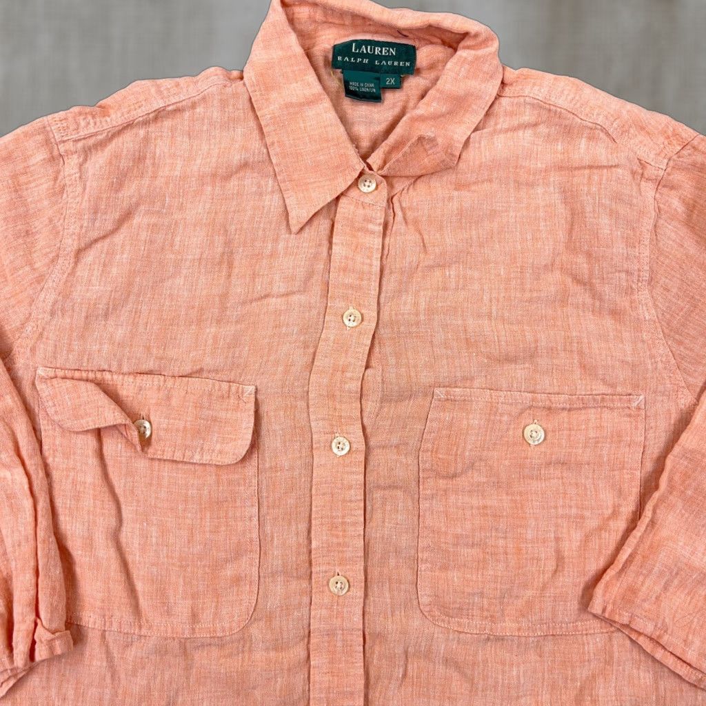 Ralph Lauren Lauren Ralph Lauren Shirt Women 2X Orange Linen Button Up Dress LRL VTG Peach Vintage: No? Size XXL / US 16-18 / IT 52-54 - 1 Thumbnail
