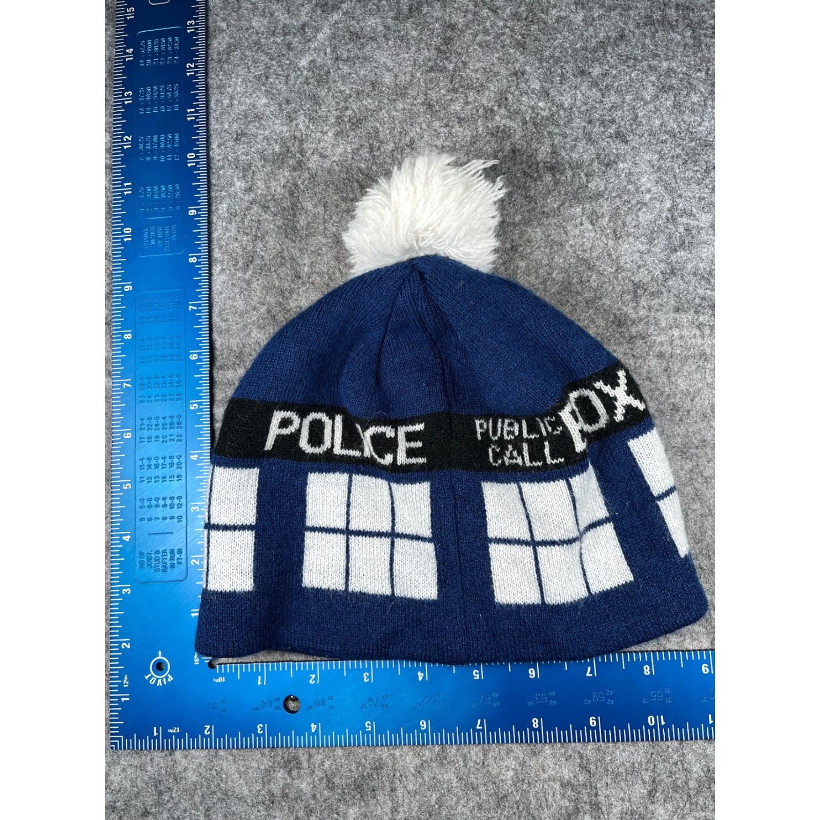 Vintage Doctor Who Hat Adult One Size Blue Pom Acrylic Size ONE SIZE - 4 Thumbnail