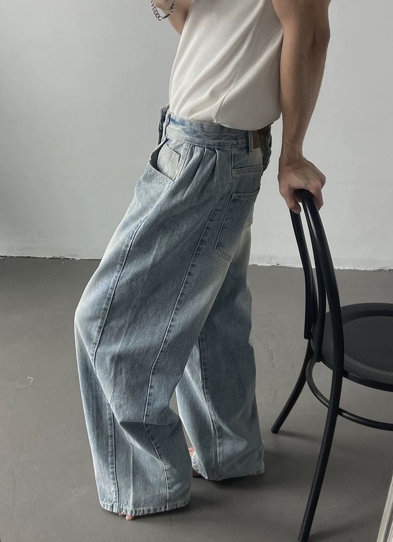 Japanese Brand × Vintage Cleanfit retro side pleated washed baggy jeans pants Size US 28 / EU 44 - 5 Thumbnail