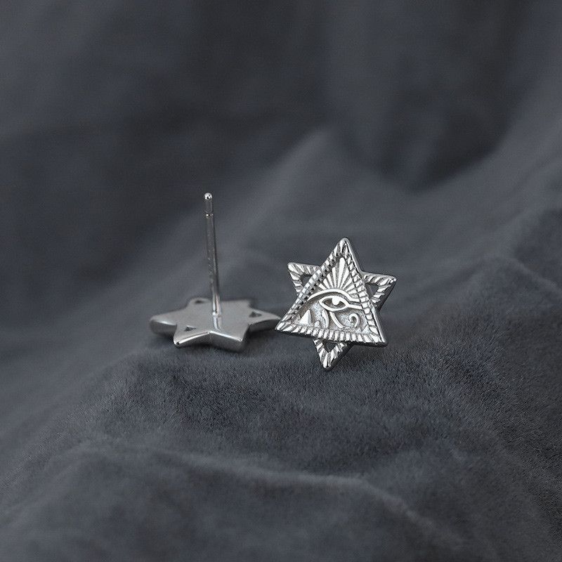 Jewelry × Sterling Silver Egypt Pharaoh's Eye Design Earrings One Pairs Chrome Jewelry Size ONE SIZE - 3 Thumbnail