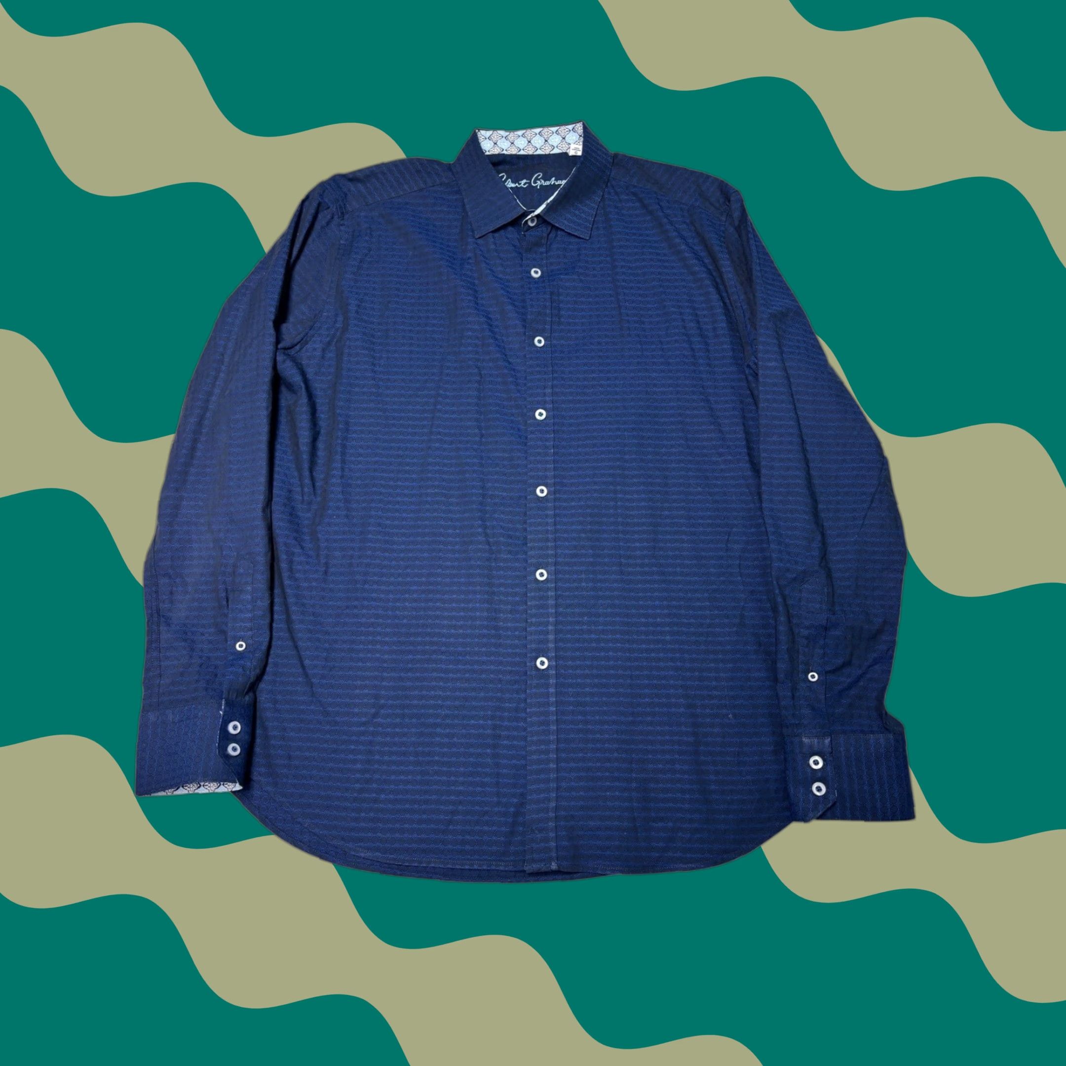Robert Graham Robert Graham Mens Shirt Long Sleeve Button-Down Navy Blue Geometric Classic Fit Button-Up Collared Cotton Blend Cotton Spandex Size US L / EU 52-54 / 3 - 1 Thumbnail