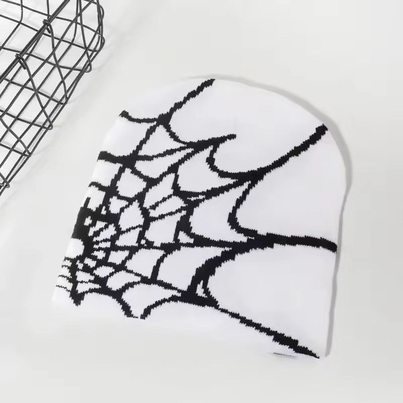 Japanese Brand Spider Web Knit Beanie Hat - WhiteBlack Cyber Y2K Streetwear Size ONE SIZE - 3 Thumbnail