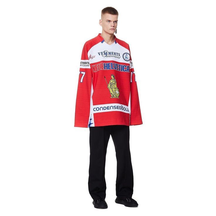 Vetements Red Helvetica Racing Logo Oversized Hockey Jersey Size US S / EU 44-46 / 1 - 2 Thumbnail