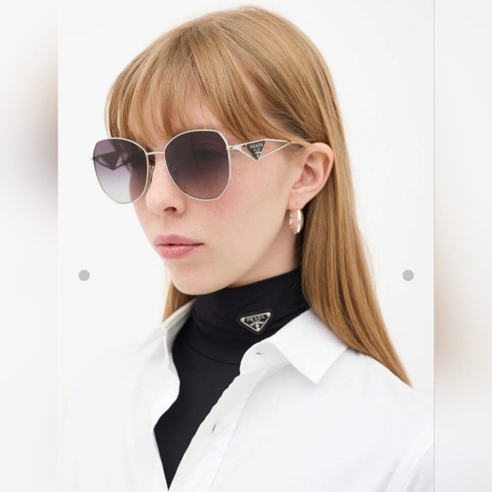 Prada NWT Prada Women's Sunglasses SPR 57YS Silver Grey Gradient Size ONE SIZE - 3 Thumbnail