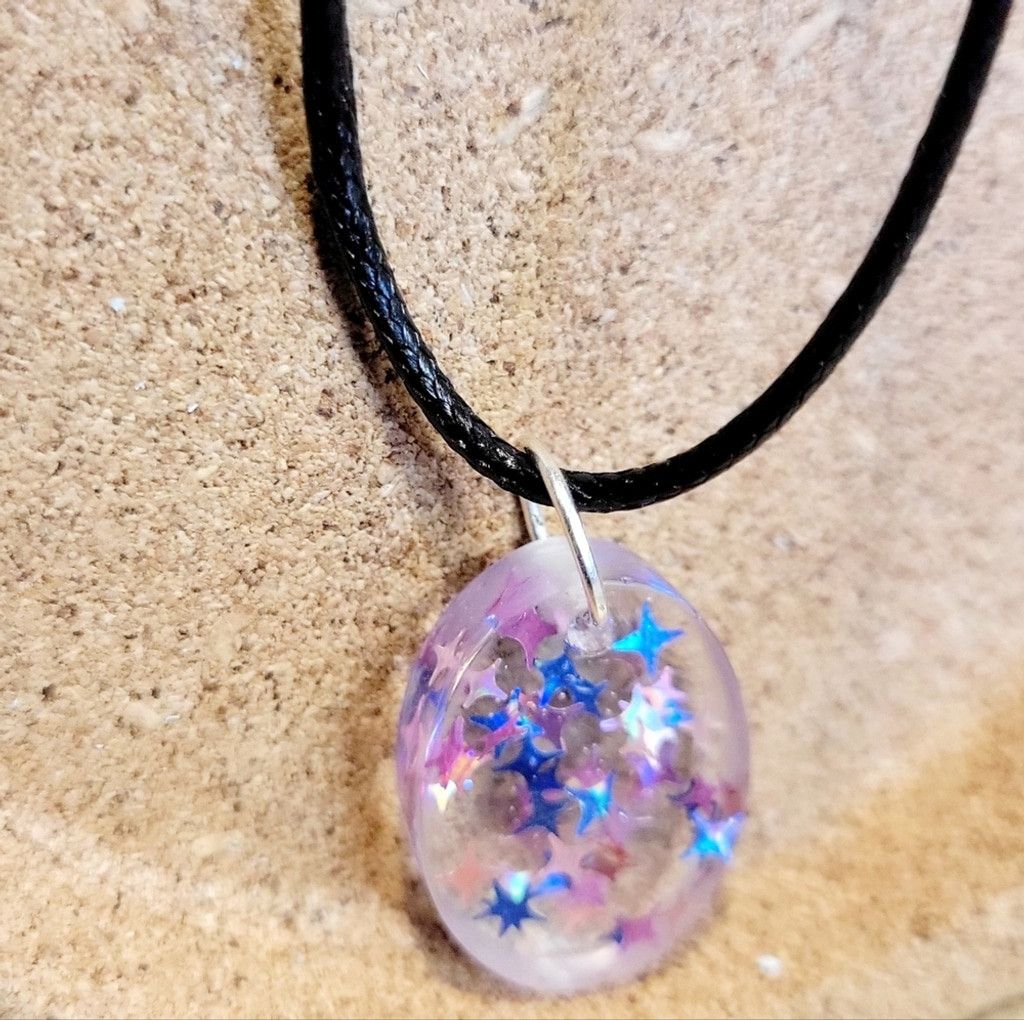 Handmade Starry Resin Oval Pendant Corded Necklace Size ONE SIZE - 2 Thumbnail