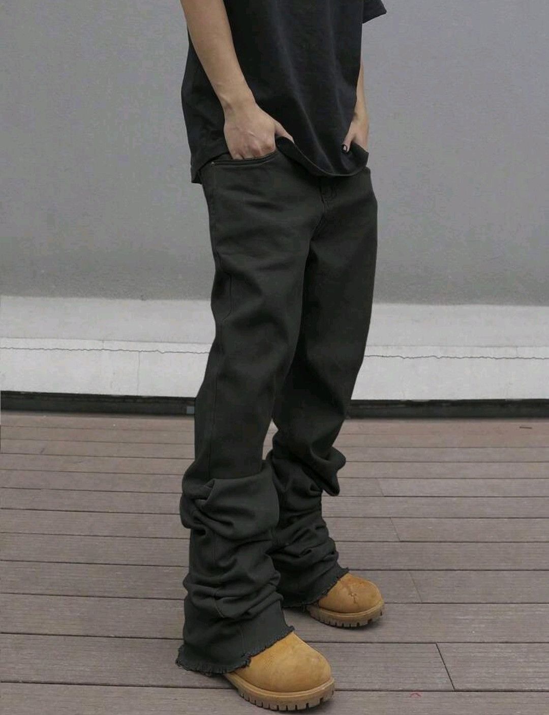 Solid Color Long Stacking Flared Pleats