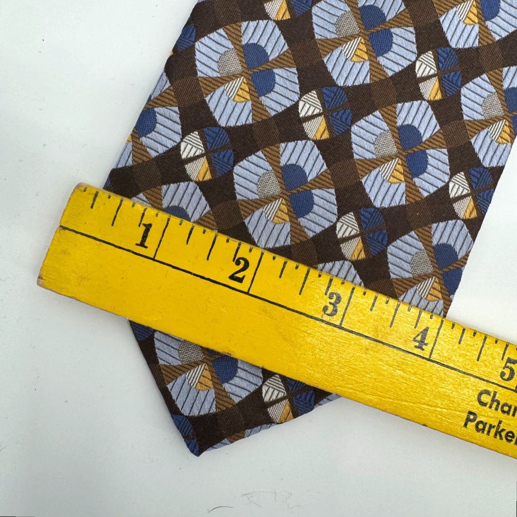Robert Talbott VINTAGE Robert Talbott Best Of Class Handsewn Silk Tie Brown Blue Geometric Pattern USA Size ONE SIZE - 4 Thumbnail