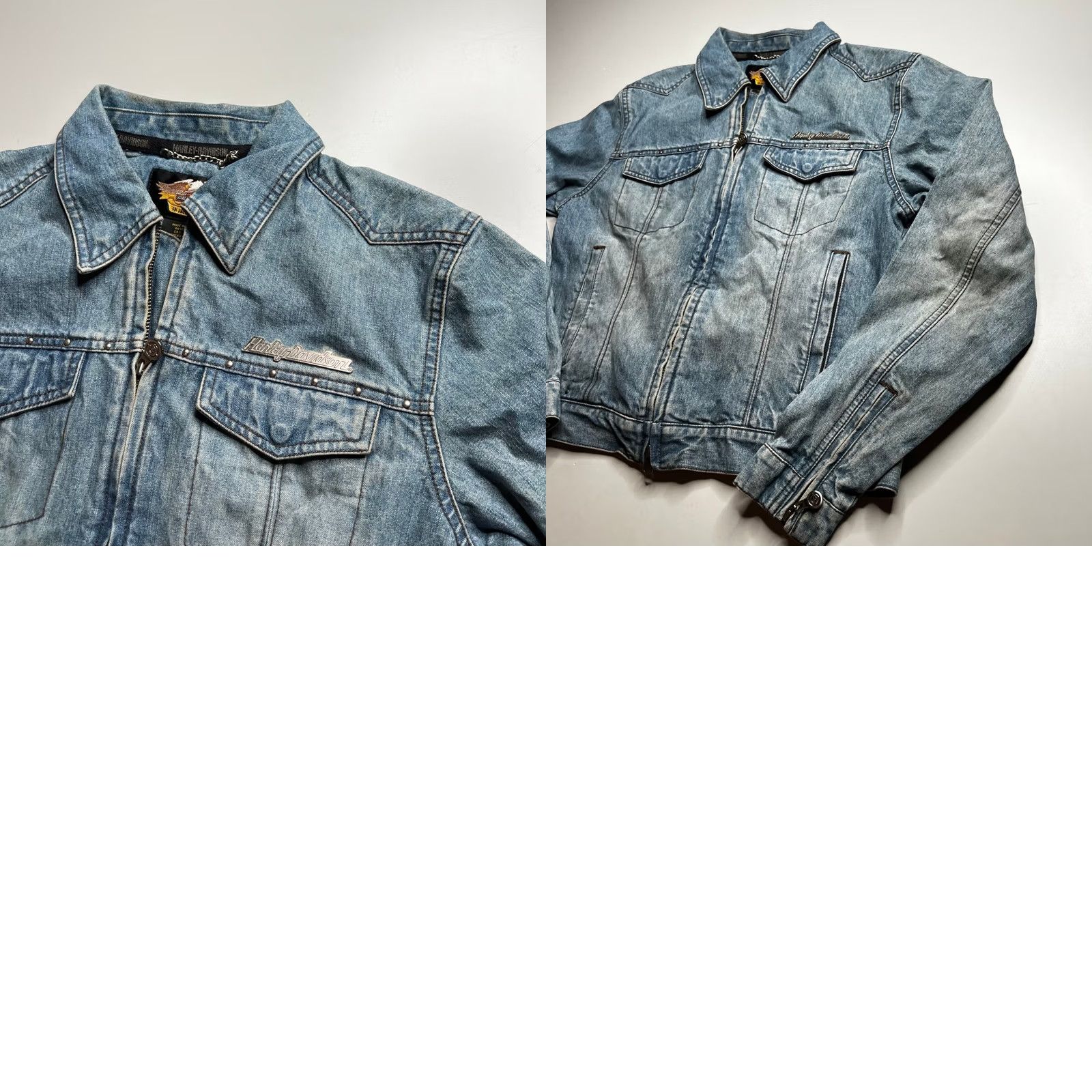 Harley Davidson Harley-Davidson Denim Jacket Blue Leather Embossed Eagle Back Medium Womens Size M / US 6-8 / IT 42-44 - 8 Thumbnail