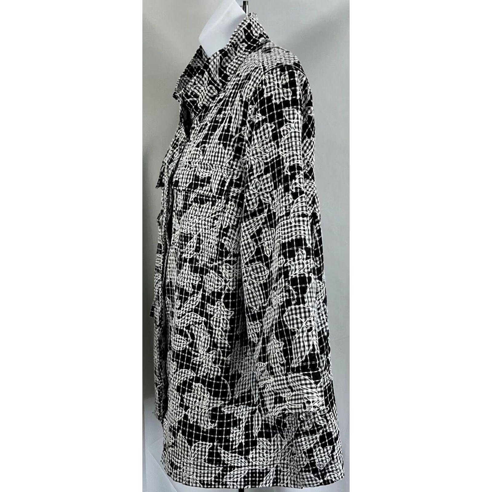 Vintage CJ Banks Jacket Shacket Floral 3/4 Sleeve Mock Neck Pockets Short 1X Black Women Jacket Size XL / US 12-14 / IT 48-50 - 2 Thumbnail