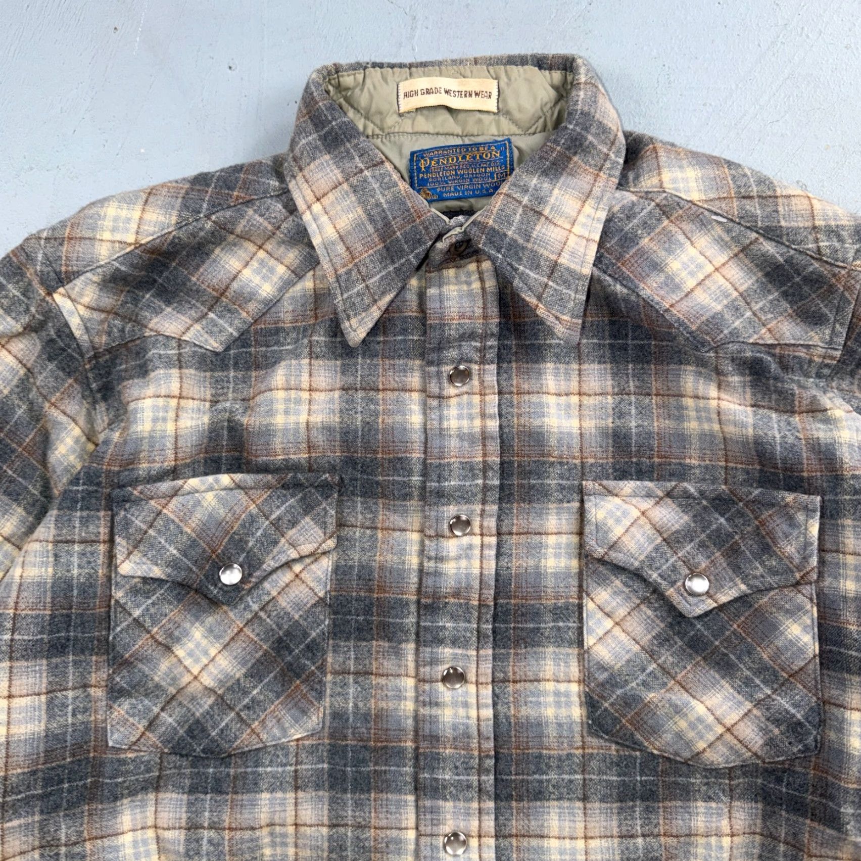 Pendleton VINTAGE Pendleton Shirt Gray 100% Virgin Wool Western Plaid Pearl Snap Button-Up M Men Broadway? Size US M / EU 48-50 / 2 - 2 Thumbnail