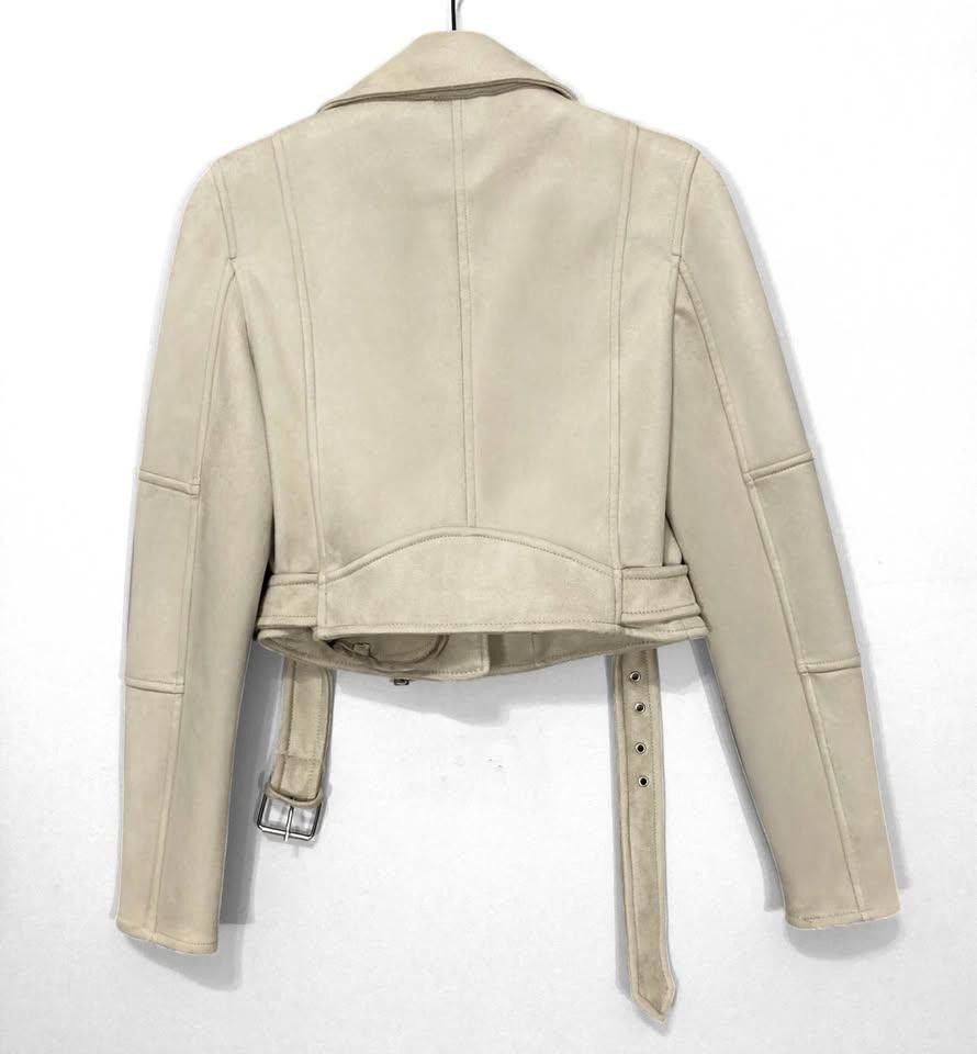 Pull & Bear Stylish Cropped Biker Jacket - Cream Color Size XS / US 0-2 / IT 36-38 - 5 Thumbnail