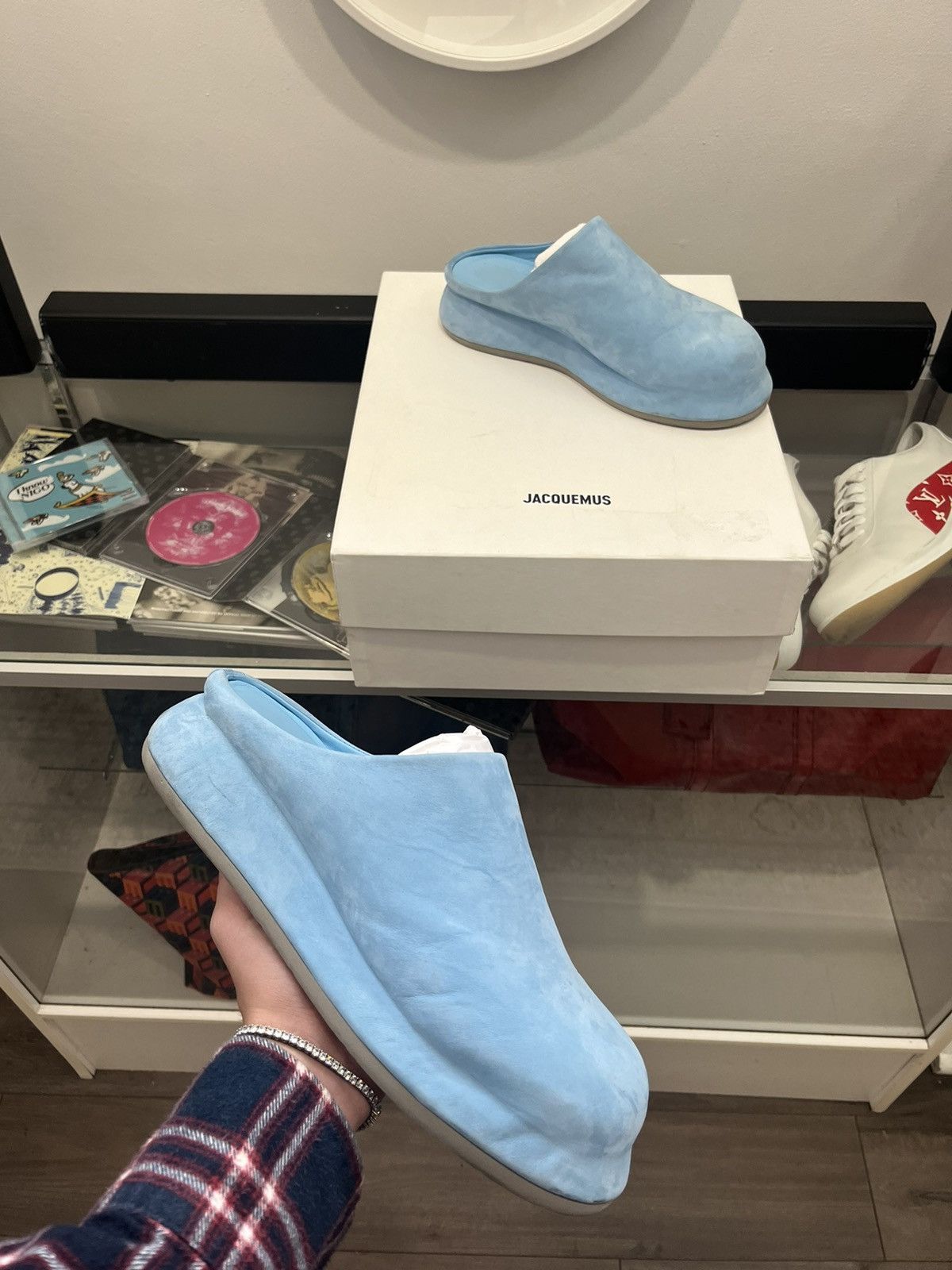 image of Jacquemus Bricciola Suede Mule Shoess Shoes in Baby Blue, Men's (Size 8)