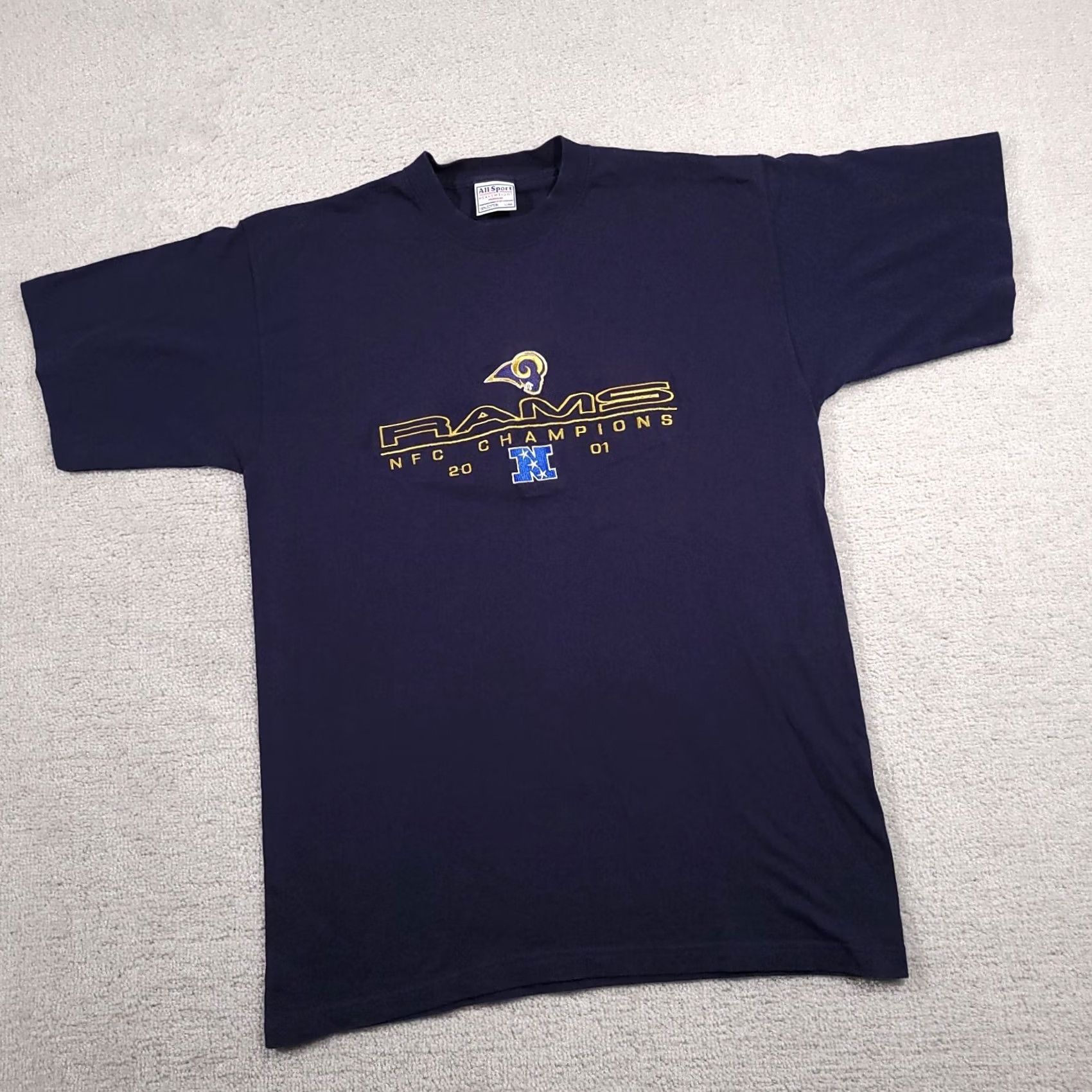 NFL VINTAGE St. Louis Rams 2001 NFL NFC Champions T-Shirt Mens Large Navy All Sport Size US L / EU 52-54 / 3 - 2 Thumbnail