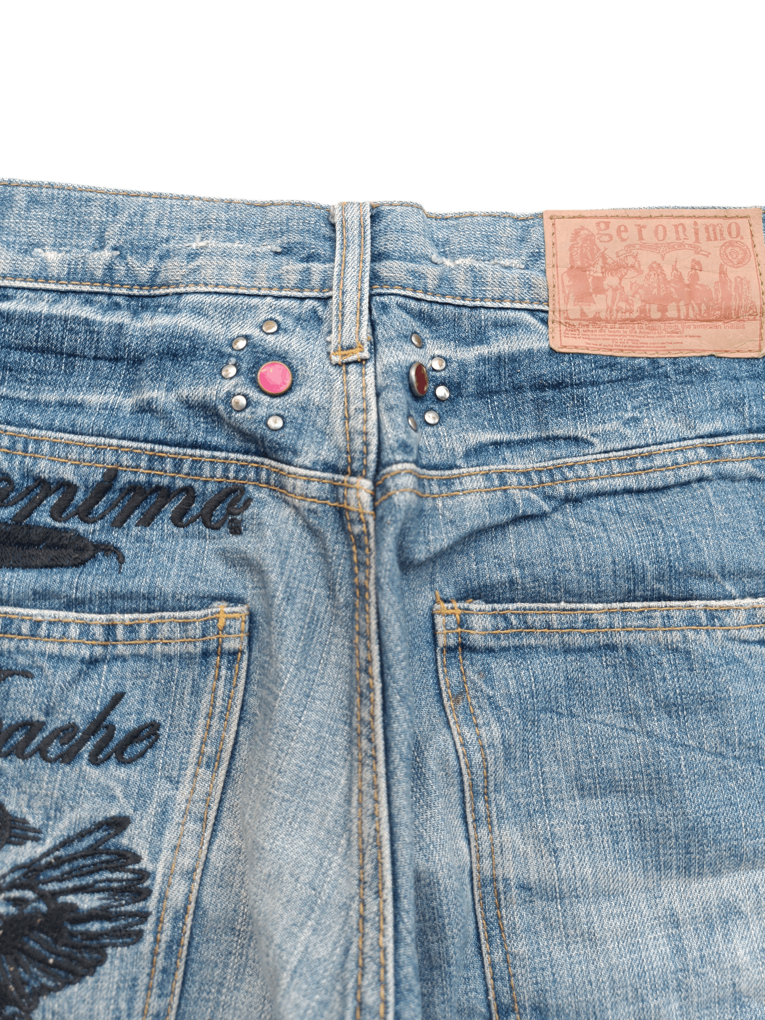 Japanese Brand GERONIMO Embroidery Native Indians Spirit Distressed Jeans Size US 32 / EU 48 - 22 Thumbnail