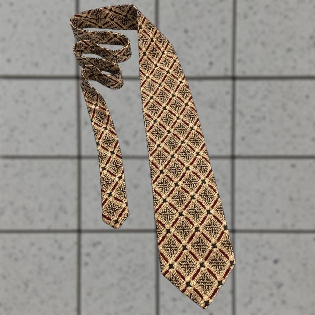 Vintage VINTAGE Pavone Tie 4x56 Adult Men 56" Silk ITALY Green Red Tan Geometric Christmas Western Handmade Necktie Size ONE SIZE - 1 Thumbnail