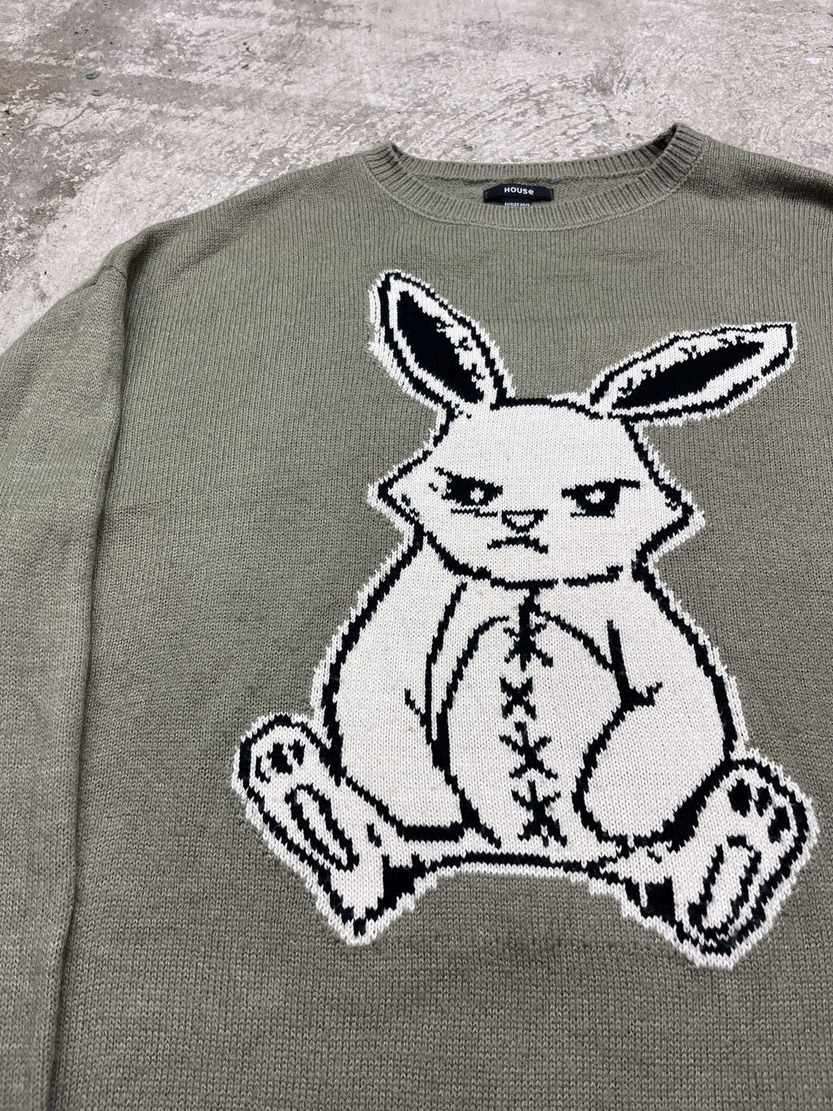 Vintage Y2K SAD BUNNY KNITTED SWEATER - № 1279 Size US L / EU 52-54 / 3 - 3 Thumbnail