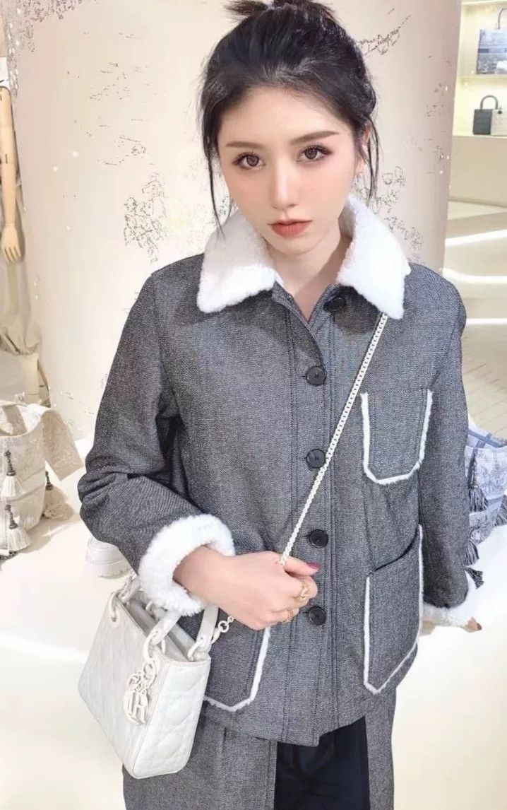Dior Gray Lamb Wool Three-Pocket Coat