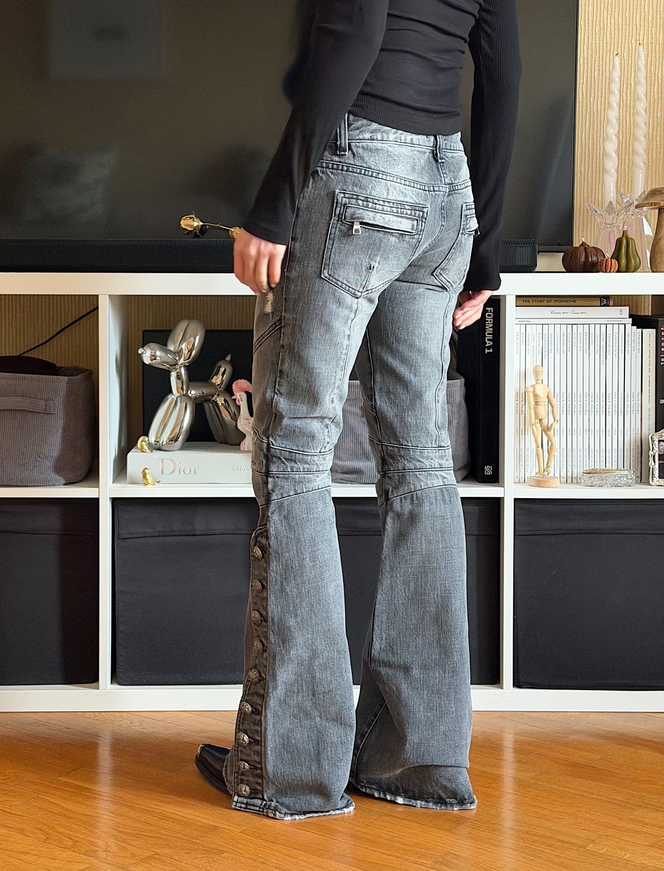 Balmain BALMAIN Decarnin FW2010 Flared Biker Buttoned Ripped Jeans Size US 28 / EU 44 - 5 Thumbnail