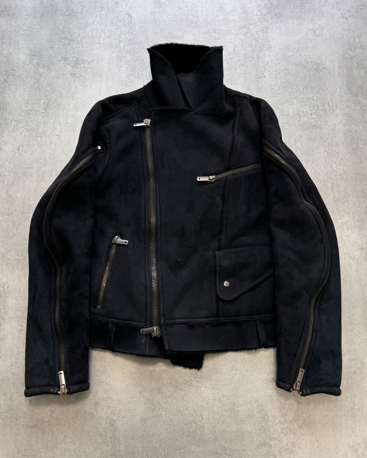 image of 1990S Emporio Armani Arm Zip Asymmetrical Jacket (S) in Black, Men's (Size Small)