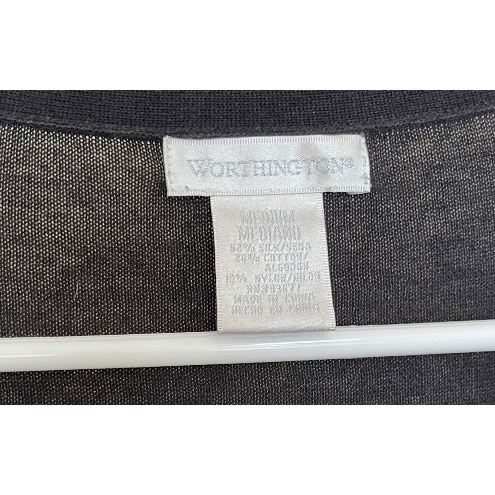 Worthington Worthington | Black Silk Blend Ruch Button Cardigan Sweater Size M / US 6-8 / IT 42-44 - 3 Thumbnail