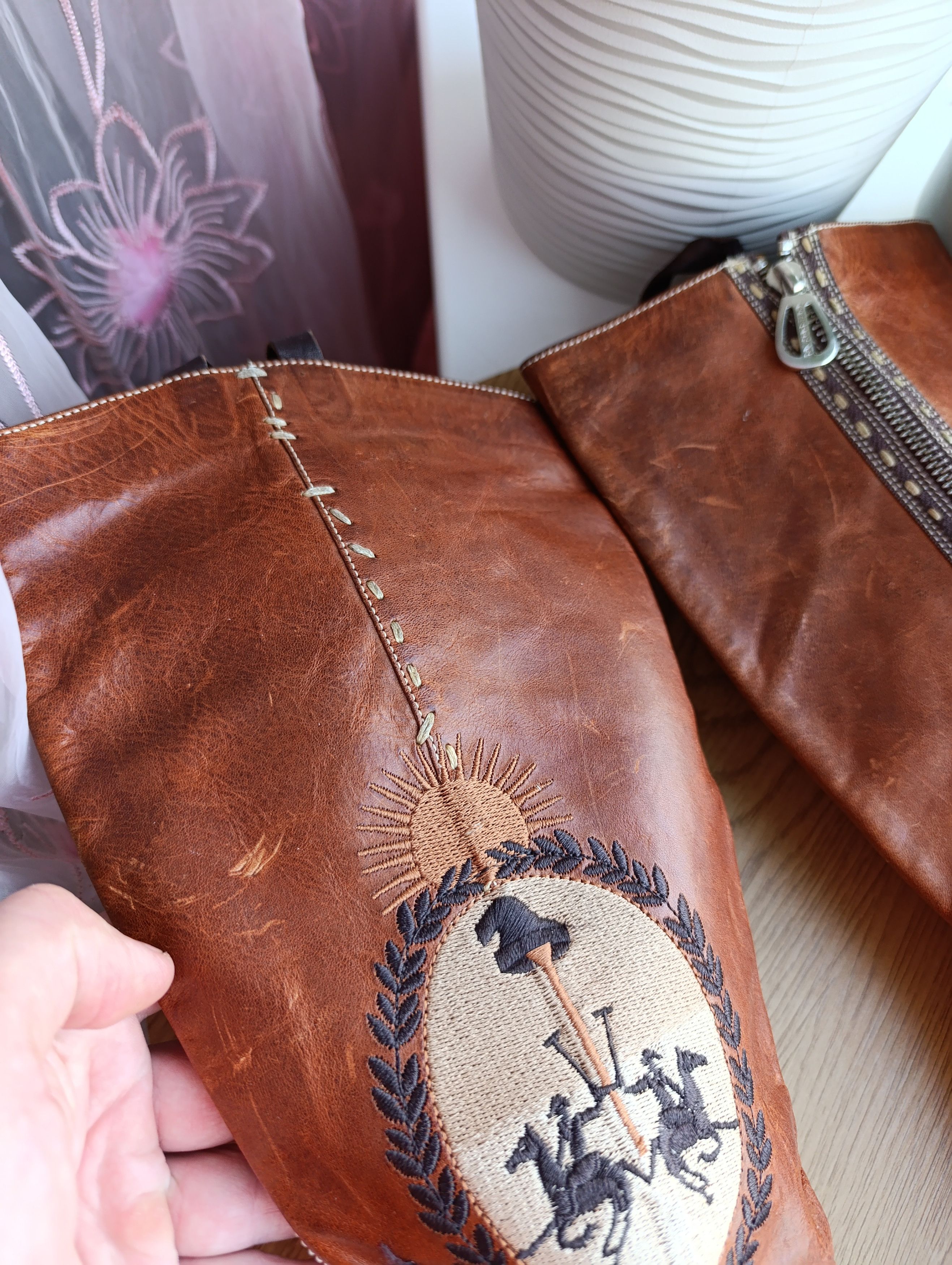 La Martina LA MARTINA BROWN LEATHER KNER HIGHT HEELED ZIP BOOTS Size US 8 / IT 38 - 5 Thumbnail