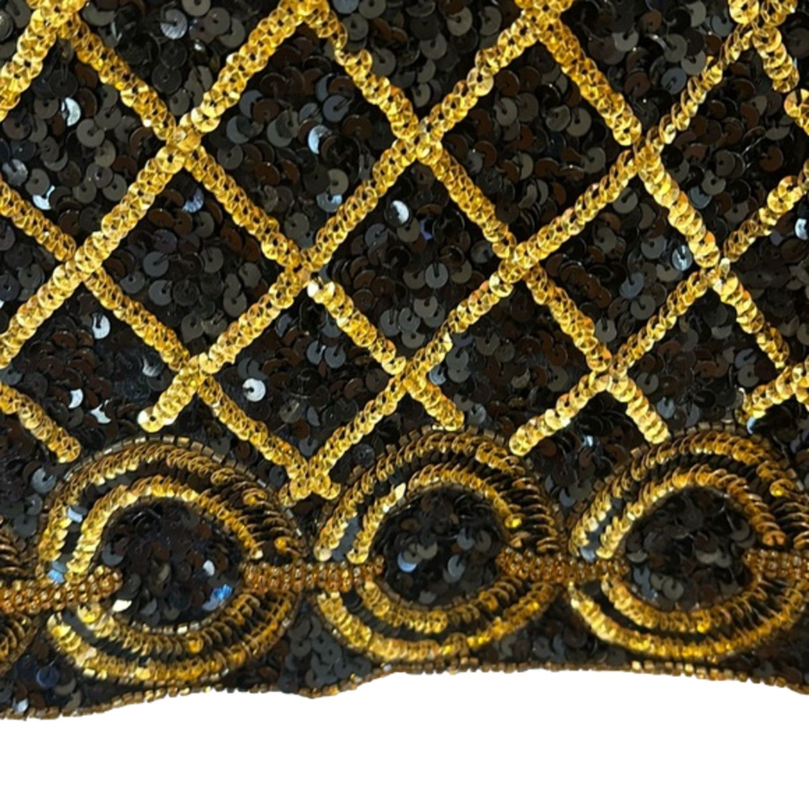 Designer VTG niteline silk SEQUIN beaded jacket gold black kazar Size L / US 10 / IT 46 - 8 Thumbnail