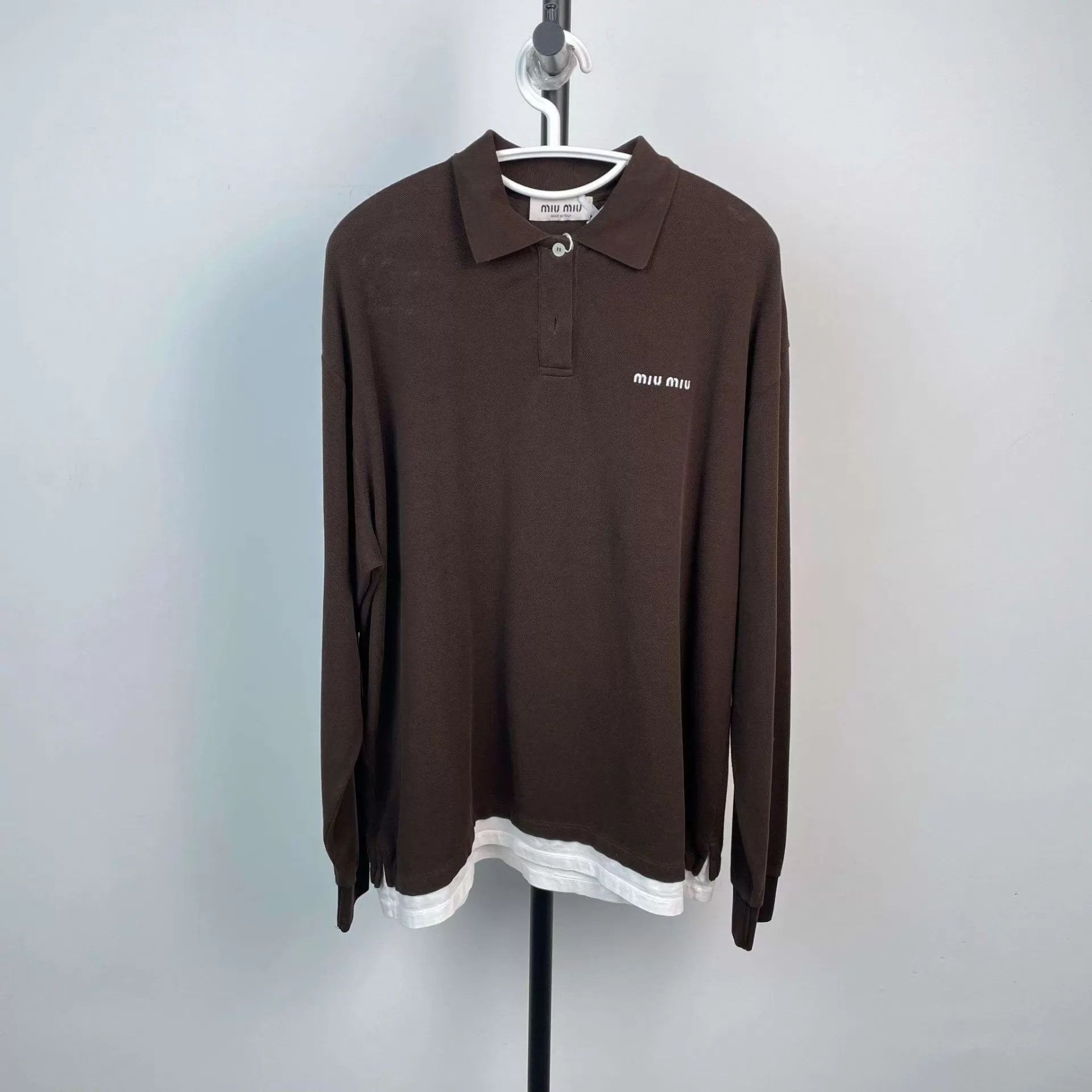 Miu Miu MIU MIU 98 new cotton knit deep brown S polo shirt Size S / US 4 / IT 40 - 1 Thumbnail