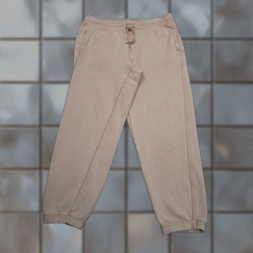 Vintage Aerie Sweatpants Womens L Beige Terry Fleece Jogger Pants Drawstring Elastic Waist Pockets Zipperless? (Wait) Size 36" / US 14 / IT 50 - 1 Thumbnail