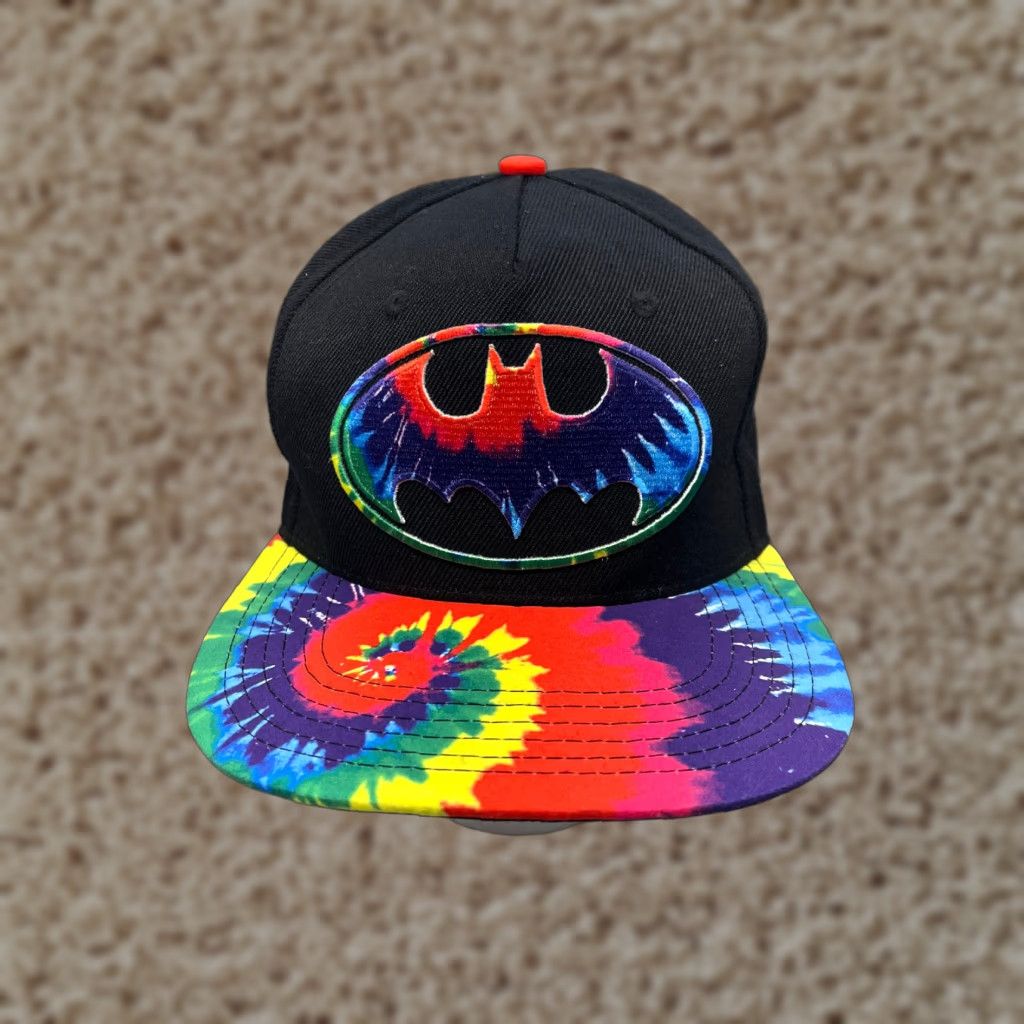 Vintage VINTAGE Batman Six Flags Hat Cap Snap Back Adult One Size Black Tie Dye Cotton Blend Size ONE SIZE - 1 Thumbnail