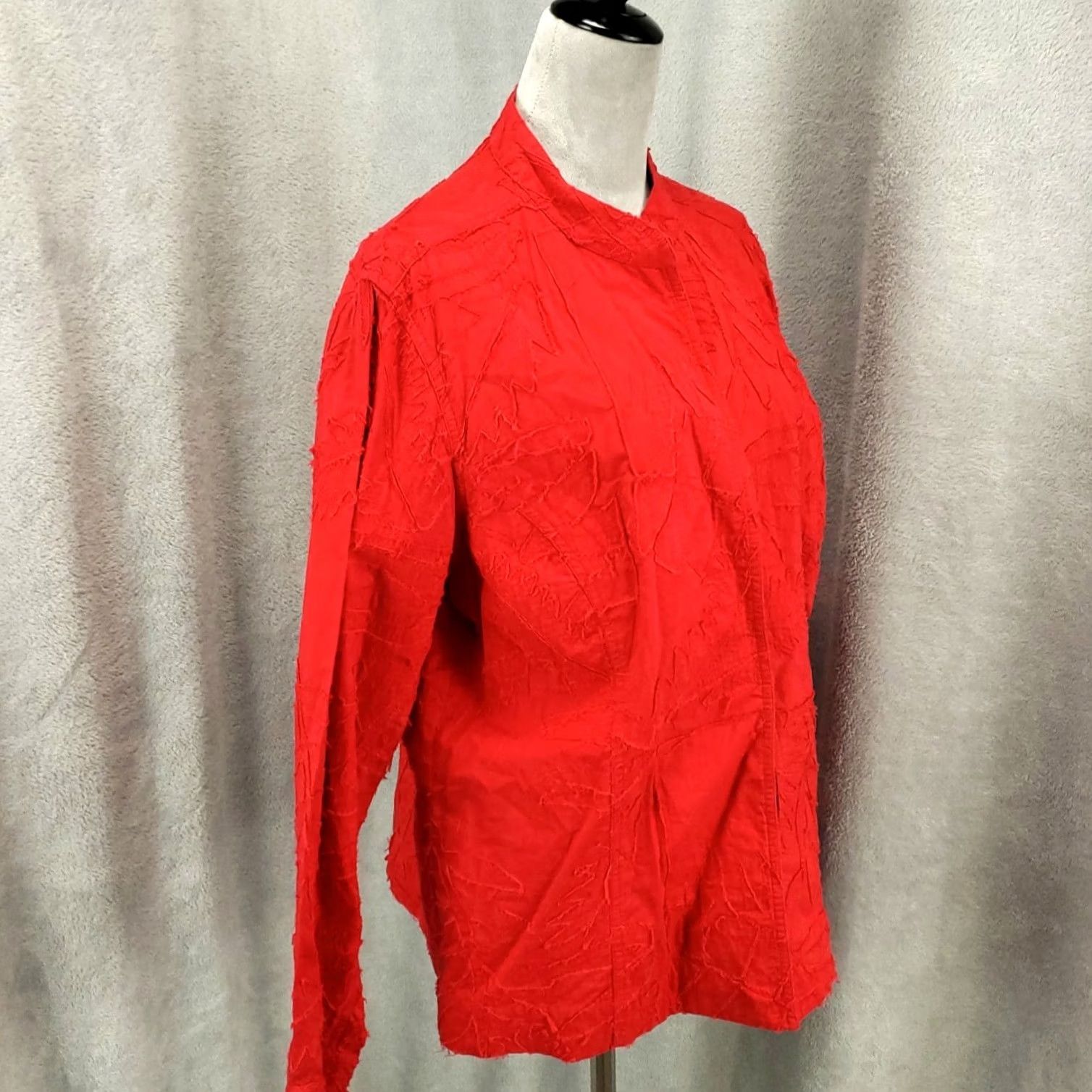 Vintage Chicos Jacket Womens XL Red Embroidered Floral Textured Open Front Artsy Size XL / US 12-14 / IT 48-50 - 2 Thumbnail