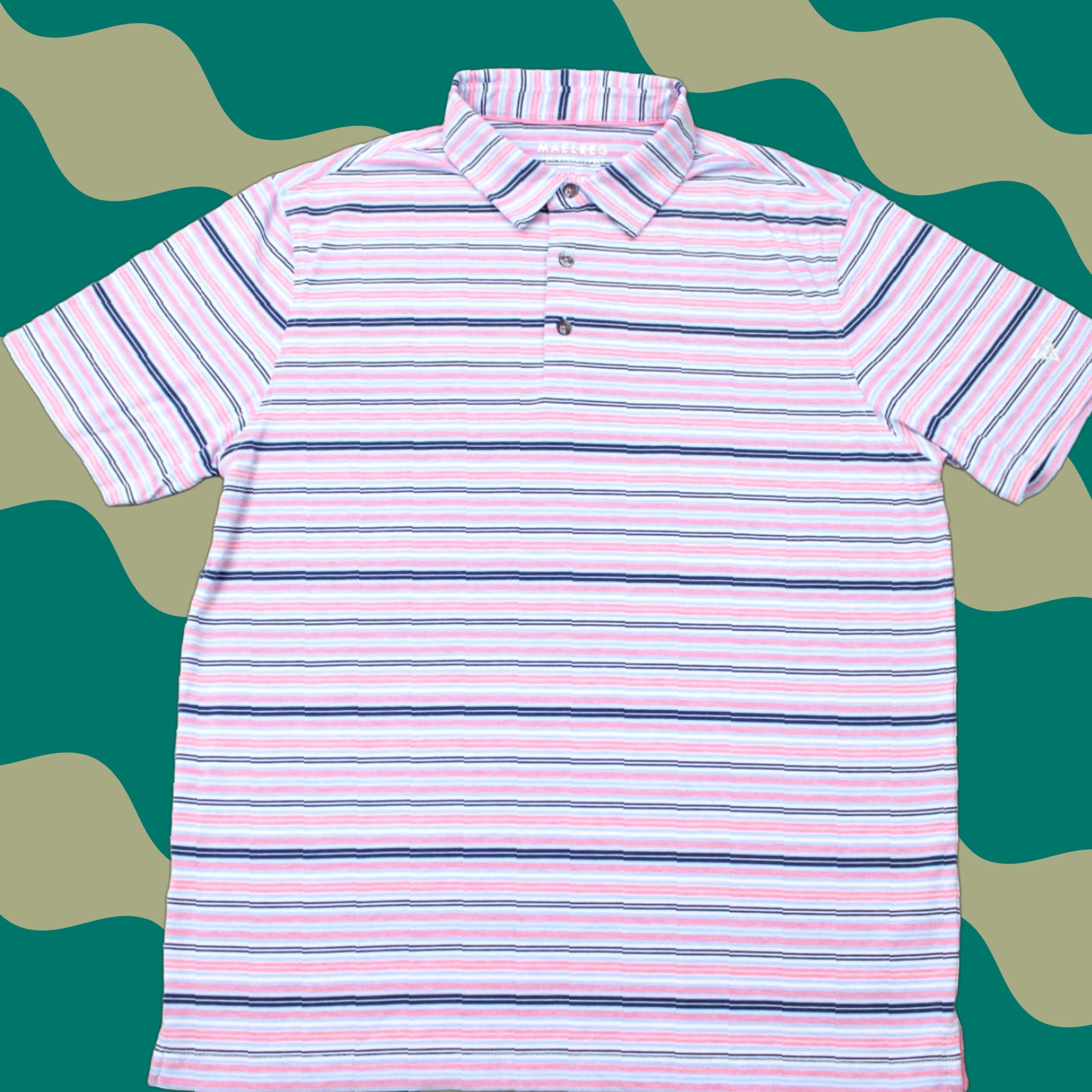 Vintage Maelreg Polo Shirt Mens Medium Pink/Blue Performance Golf Poly/Rayon Stretch S/S Size US M / EU 48-50 / 2 - 1 Thumbnail