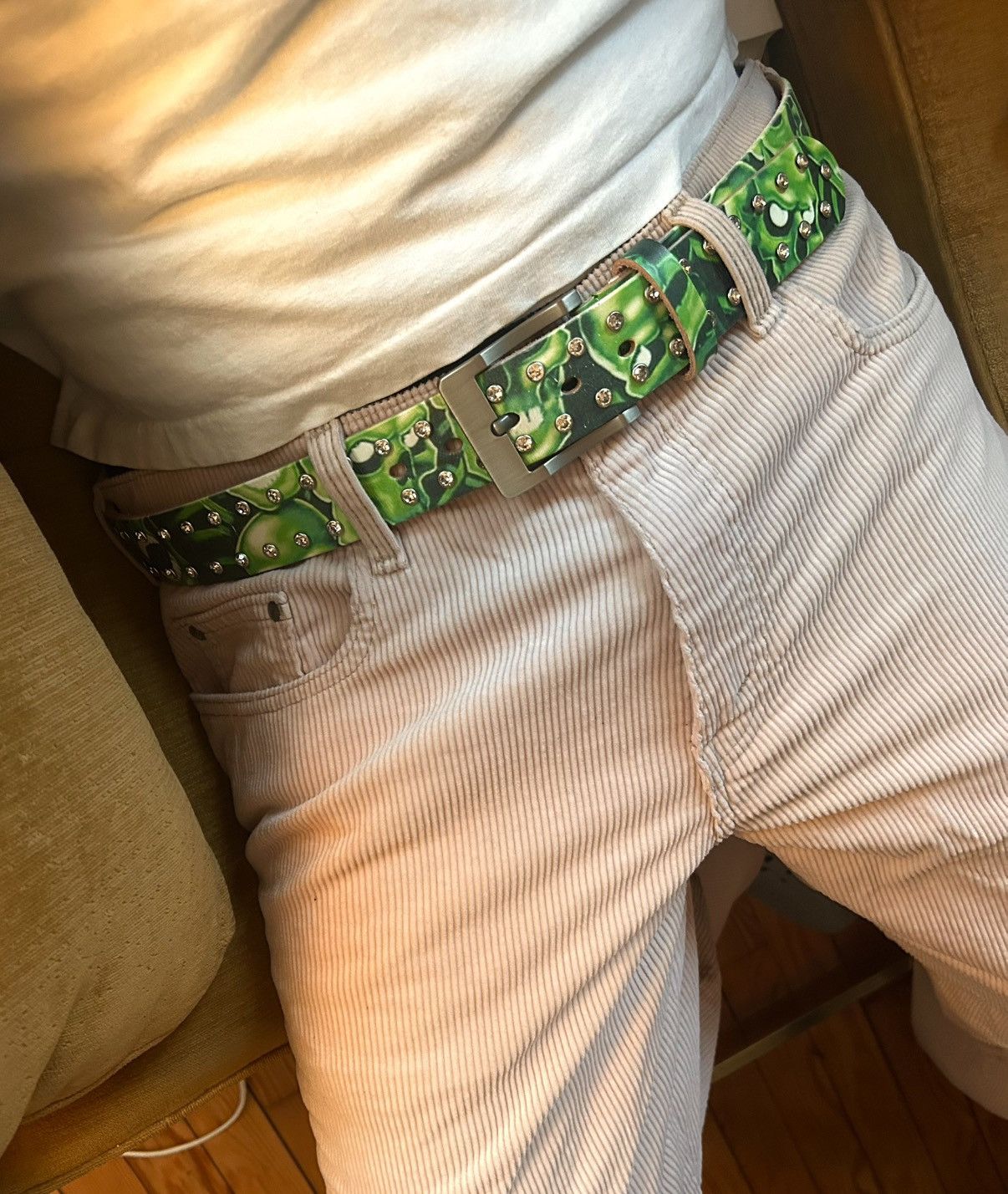Japanese Brand Leo Ryder “Skull Pile” Print rhinestone leather belt Size ONE SIZE - 5 Thumbnail