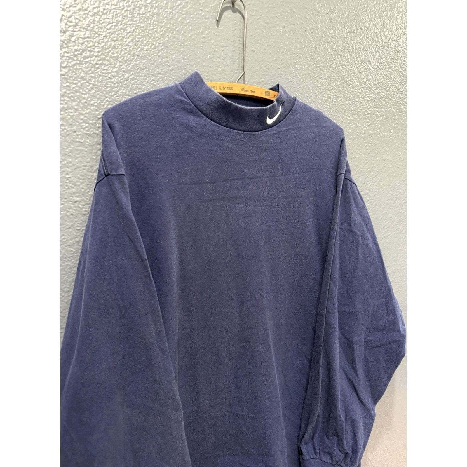 Nike VINTAGE Nike Swoosh Mock Neck Long Sleeve Shirt L Mens Blue 90s USA Made Size US L / EU 52-54 / 3 - 2 Thumbnail