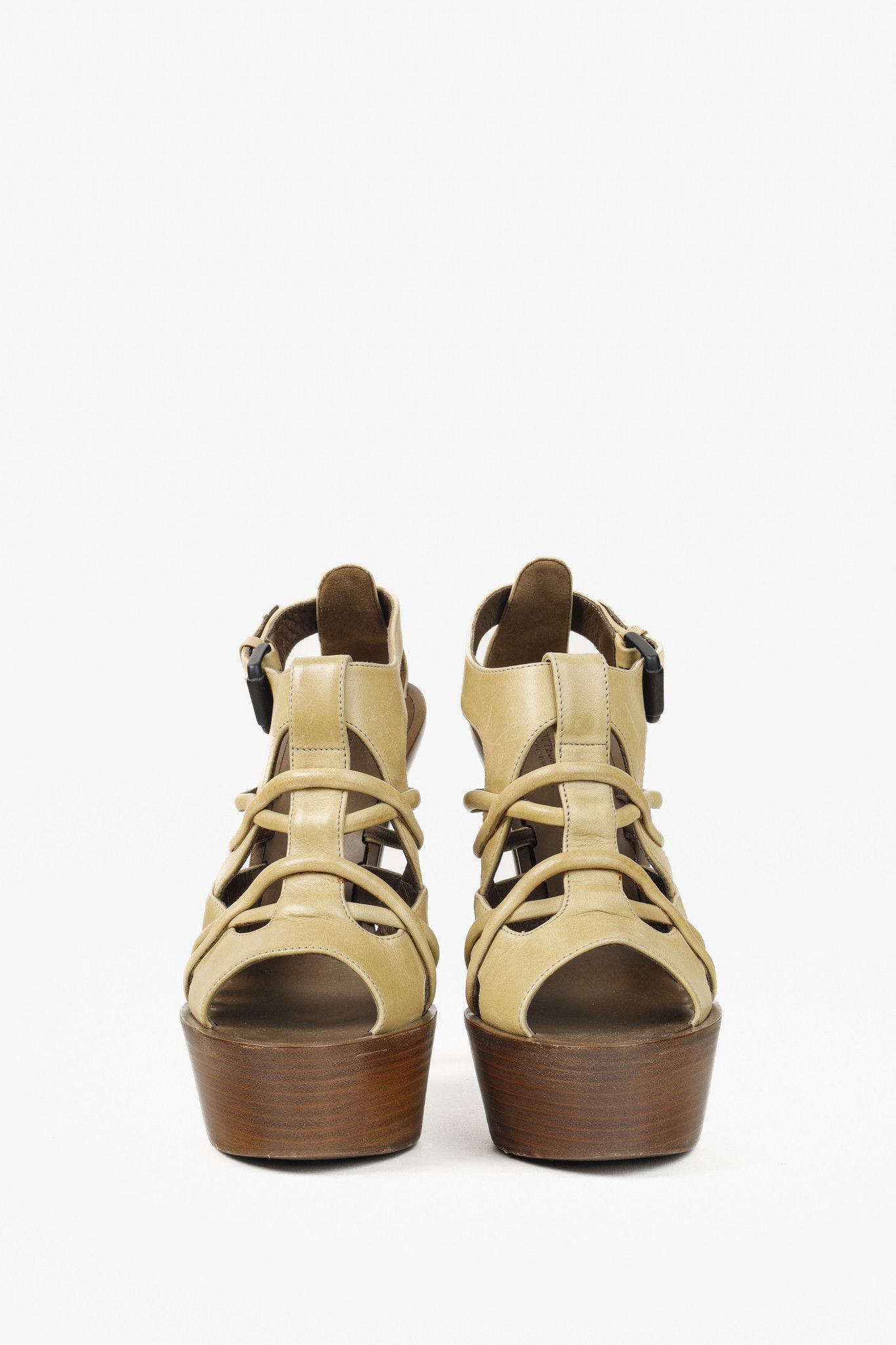 Bottega Veneta Bottega Veneta Khaki Cage Wooden Platform Stiletto Sandal Size US 6 / IT 36 - 2 Thumbnail