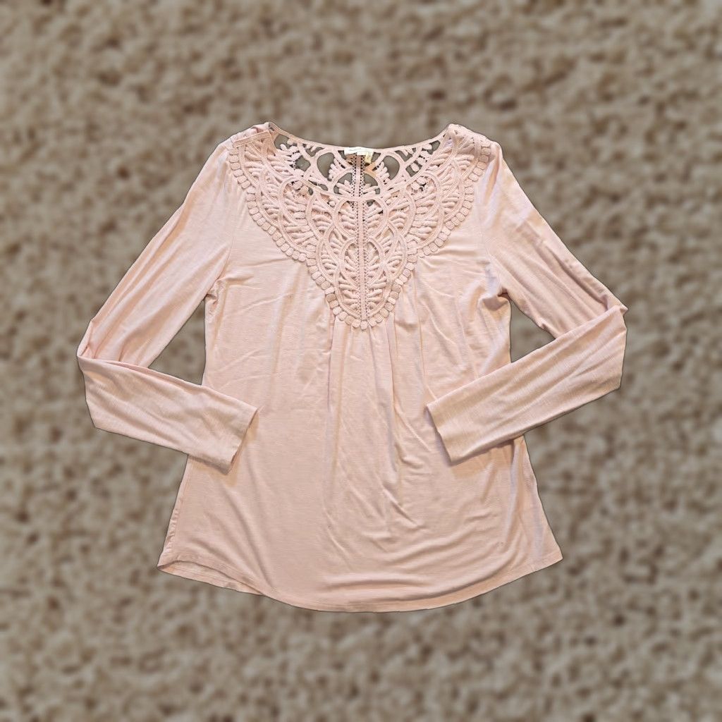 Vintage Meadow Rue Top Womens M Pink Lace Long Sleeve Blouse Casual Romantic Capsule Regular Size M / US 6-8 / IT 42-44 - 1 Thumbnail