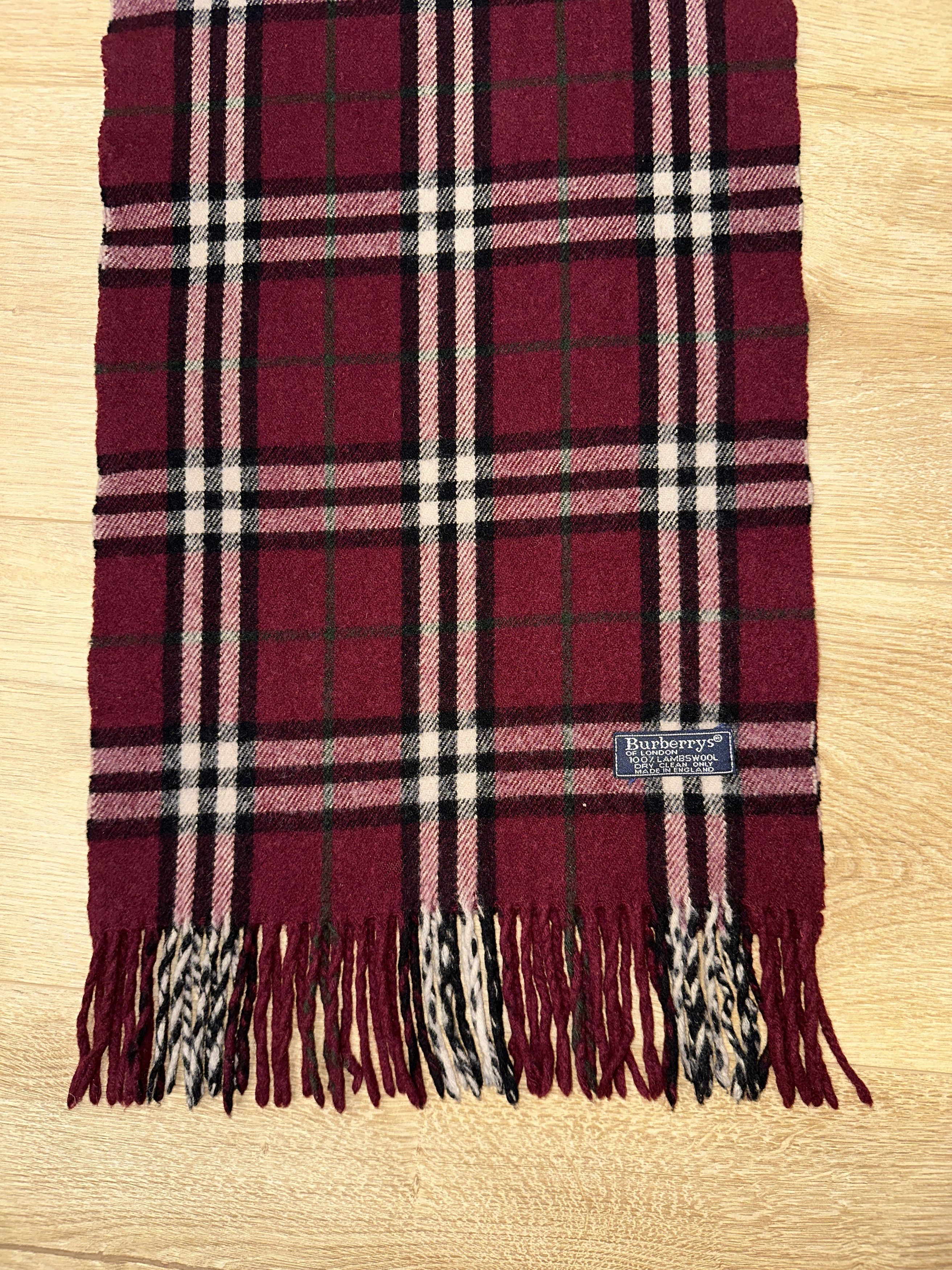 Burberry Iconic Burberrys Lambswool Burgundy Check Scarf 160x30cm Size ONE SIZE - 3 Thumbnail